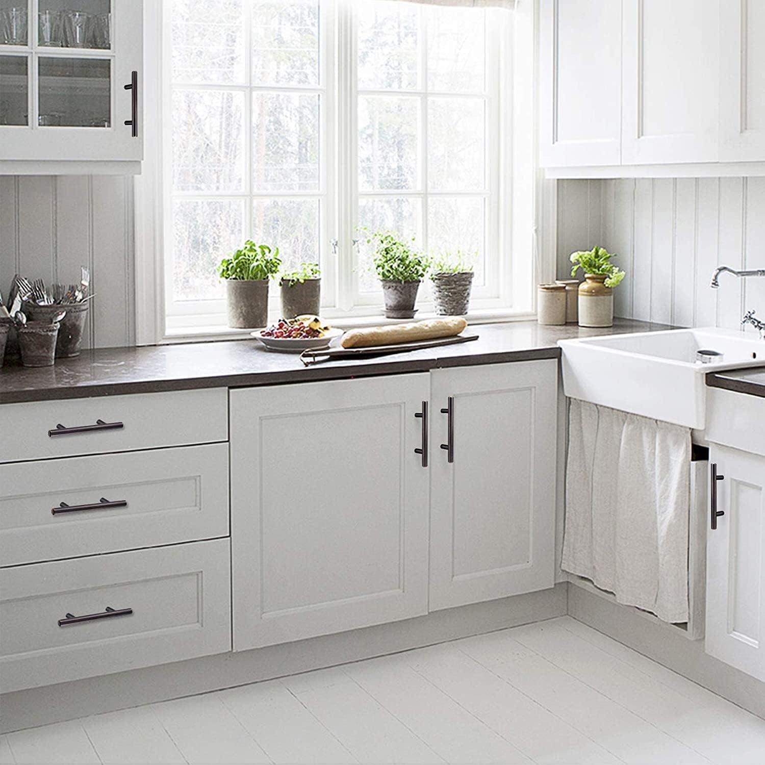 20 Pack Bronze Solid Cabinet Handles Drawer Pulls, 5.38-inch/136mm Length (3-inch Hole Center) Door Handle (1/2-inch Diameter) Kitchen Stainless Steel Cabinet Hardware Handle, Oil-Rubbed Bronze