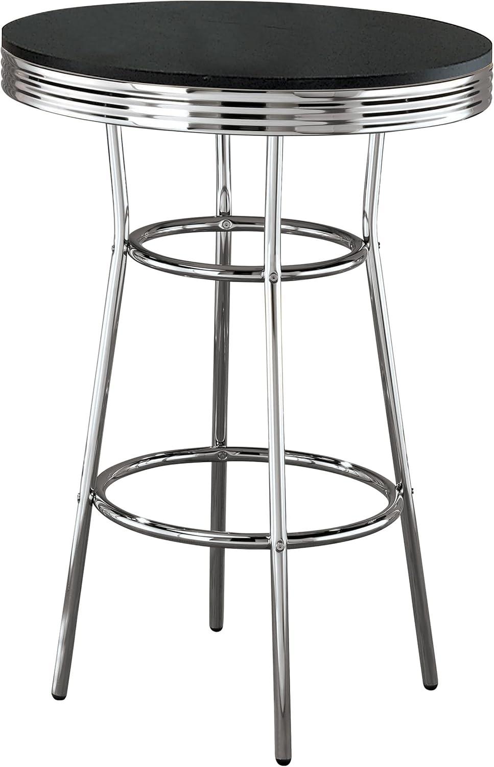 Retro Round Black & Chrome Soda Fountain Bar Table