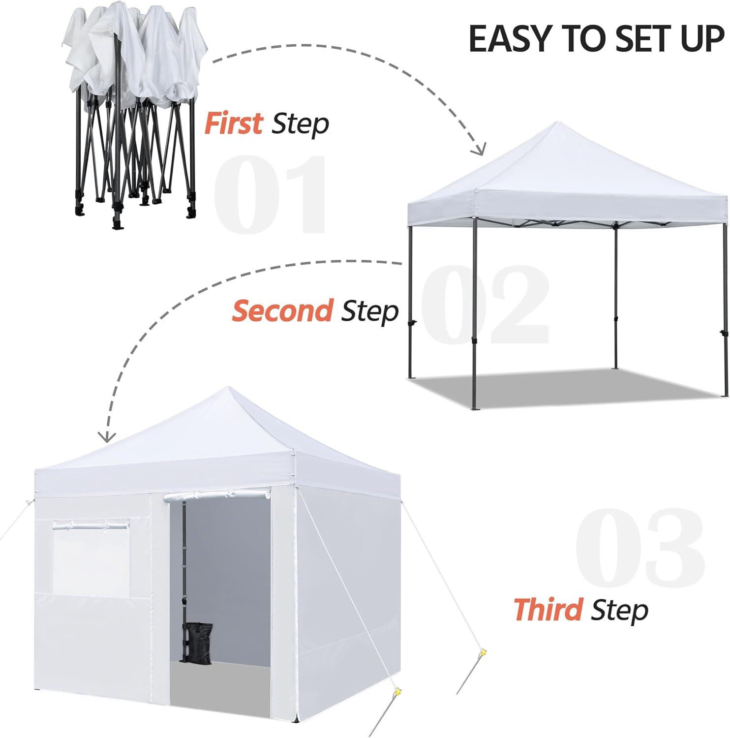 10x10ft White Waterproof Canopy Tent with Removable Sidewalls