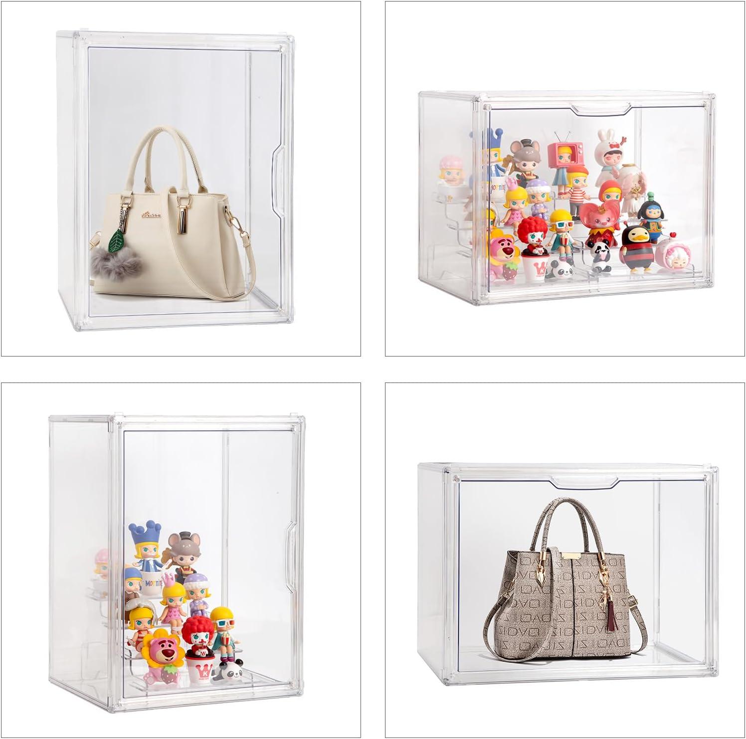 Clear Acrylic Display Case with Two Display Shelves for Figures, Dustproof Storage Organizer Box with Magnetic Door, Acrylic Collectibiles Showcase