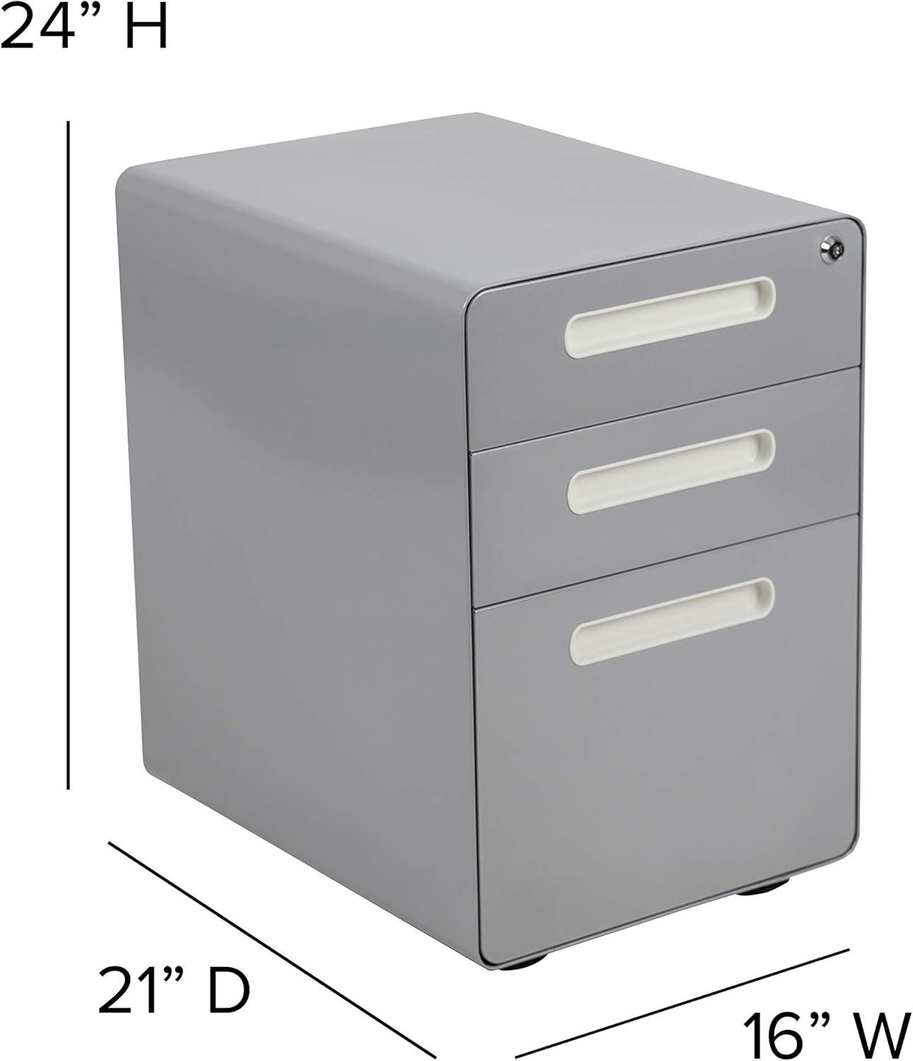 Flash Furniture Ergonomic 3-Drawer Mobile Locking Filing Cabinet with Anti-Tilt Mechanism and Hanging Drawer for Legal & Letter Files