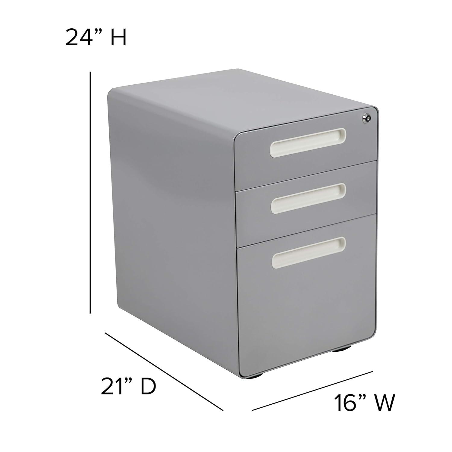 Flash Furniture Ergonomic 3-Drawer Mobile Locking Filing Cabinet with Anti-Tilt Mechanism and Hanging Drawer for Legal & Letter Files, Gray