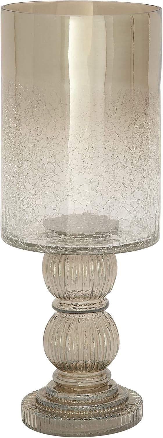 DecMode Gold Glass Handmade Turned Style Pillar Hurricane Lamp with Faux Mercury Glass Finish