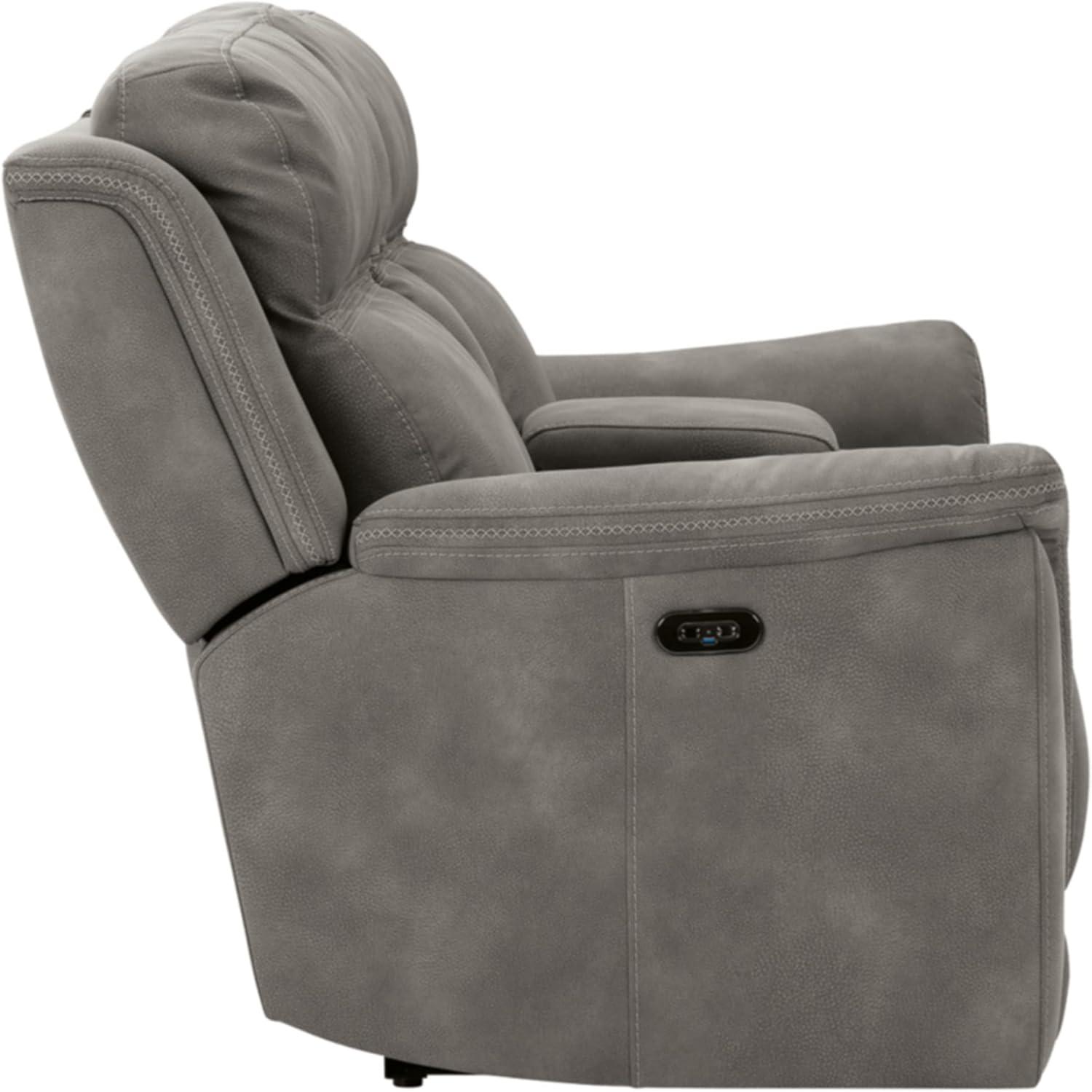 Slate Gray Faux Leather Power Reclining Loveseat with Cup Holder