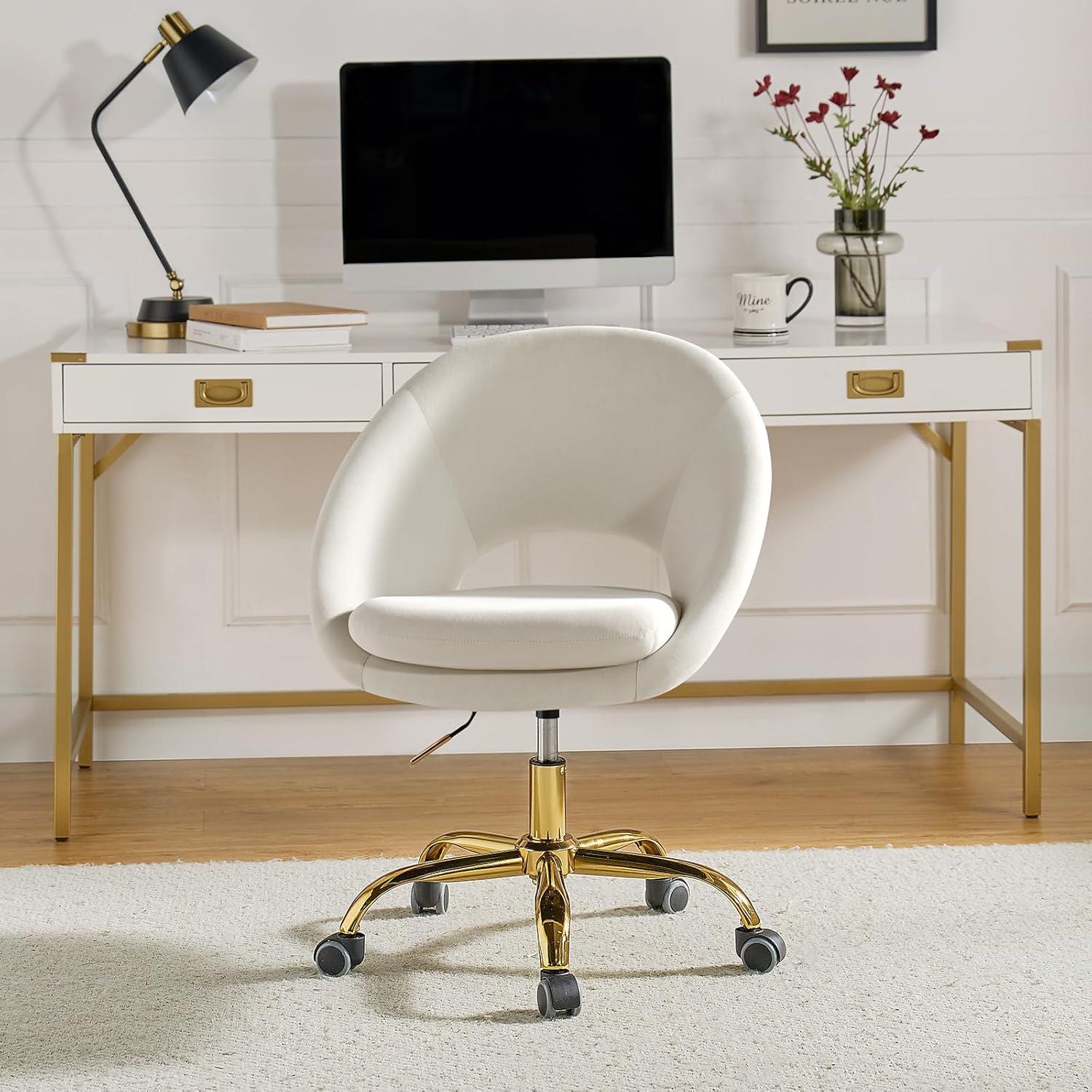 Velvet Swivel Rolling Home Office Chair Adjustable Desk Chair Fuchsia