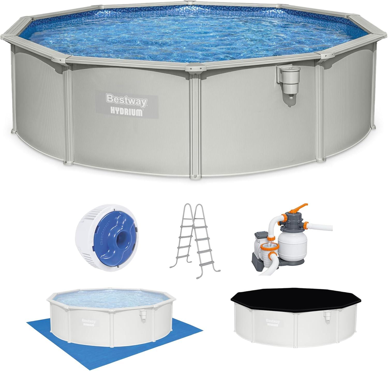 Bestway Hydrium 15' x 48" Steel Wall Above Ground Swimming Pool Set, Gray