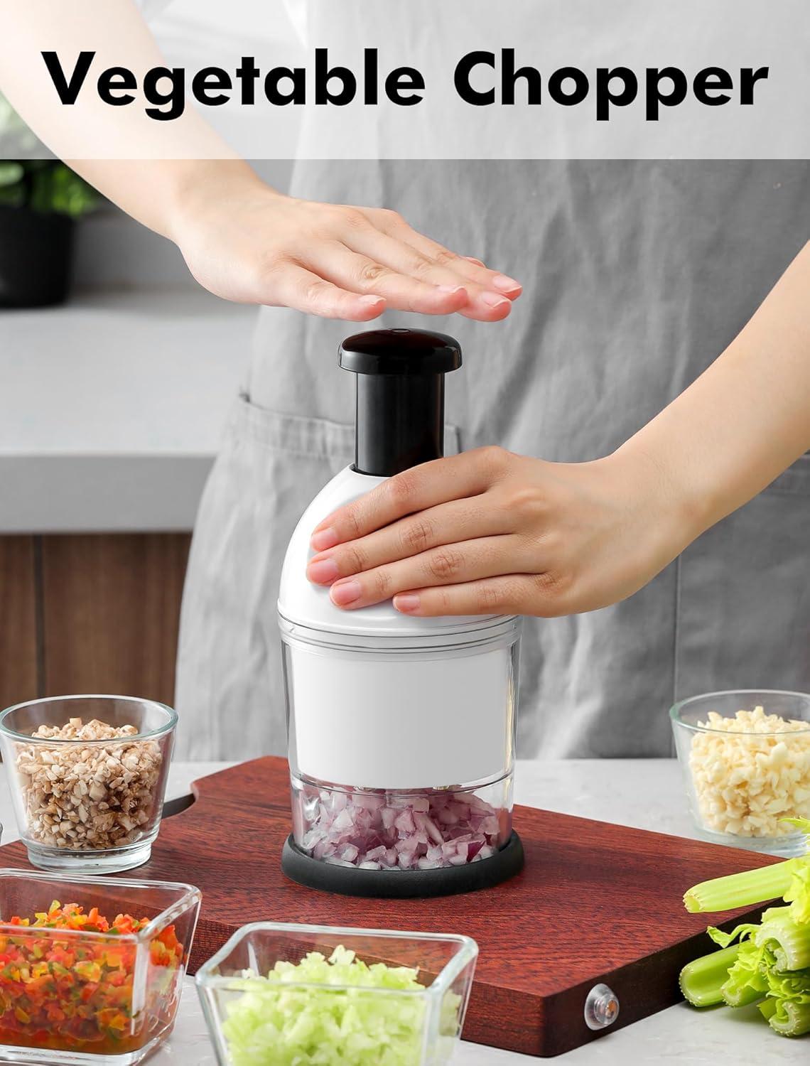 Food Chopper, Hand Chopper Dicer Easy to Clean, Manual Slap Vegetable Chopper Onion Cutter, Garlic Chopper Mincer for Onion, Nut, Tomato, Pepper, Celery, etc, Red