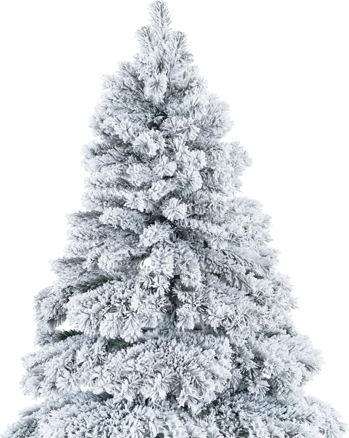 7.5ft Snow Flocked Artificial Christmas Tree with Warm Lights