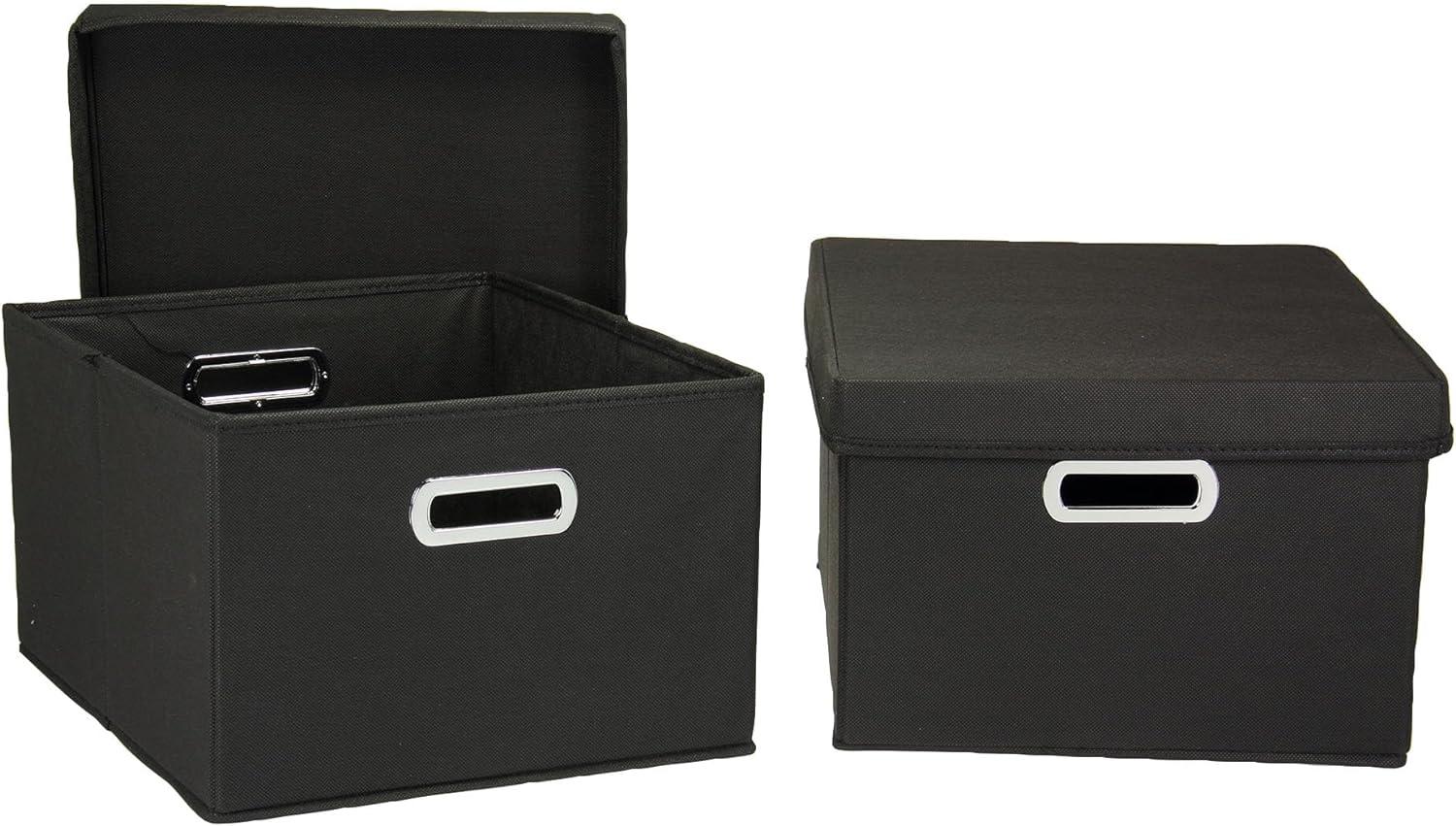 household essentials fabric storage boxes with lids and handles, black