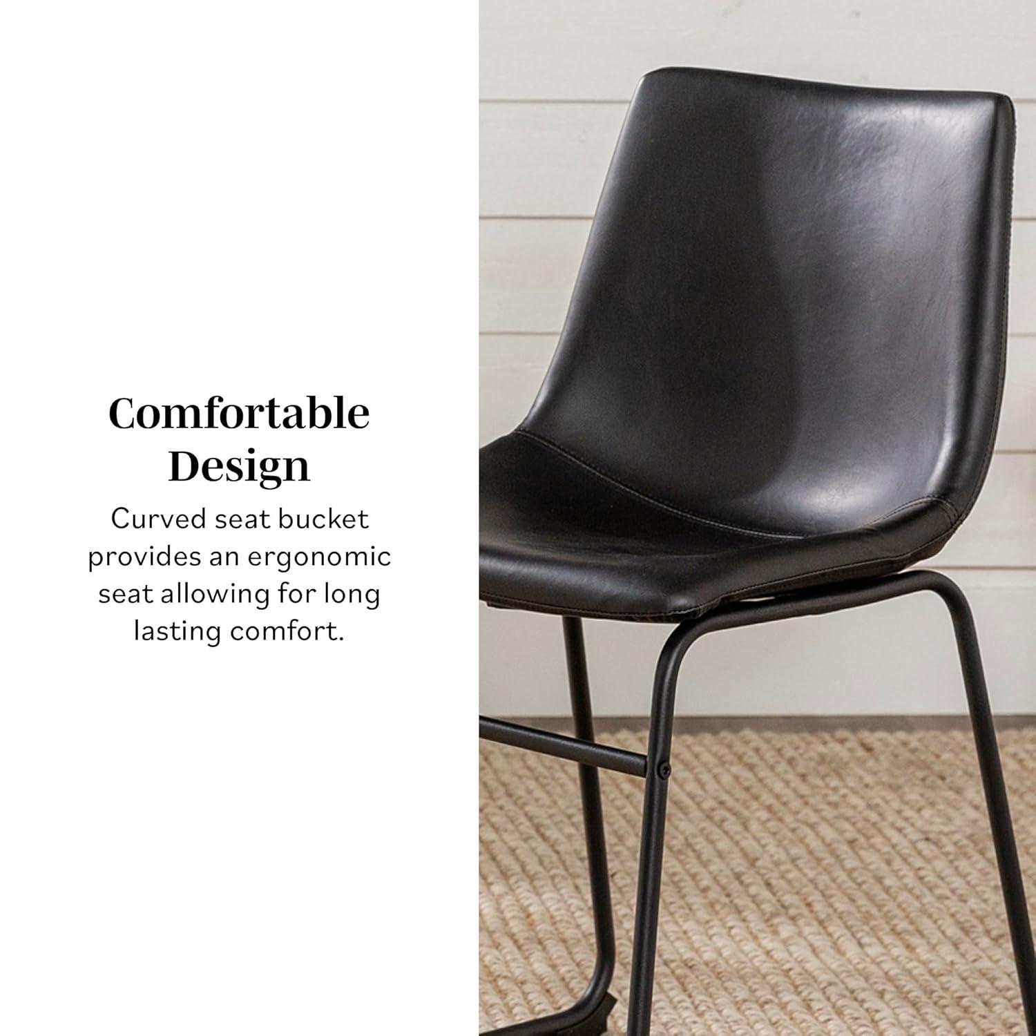 ONKER  Douglas Urban Industrial Faux Leather Armless Dining Chairs, Set of 2, Black
