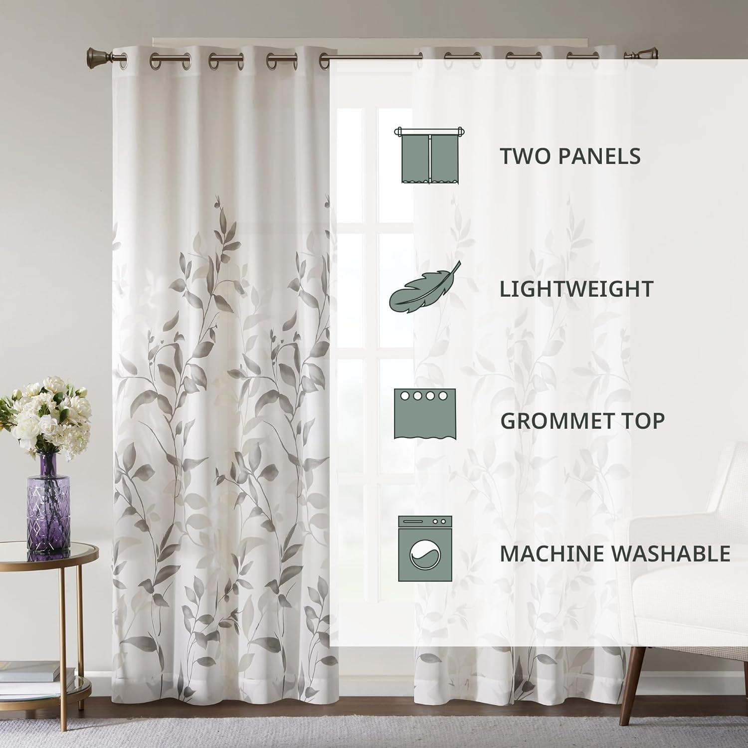 Madison Park Cecily Grey Burnout Printed Curtain Panel Pair 50x84" (Set of 2)