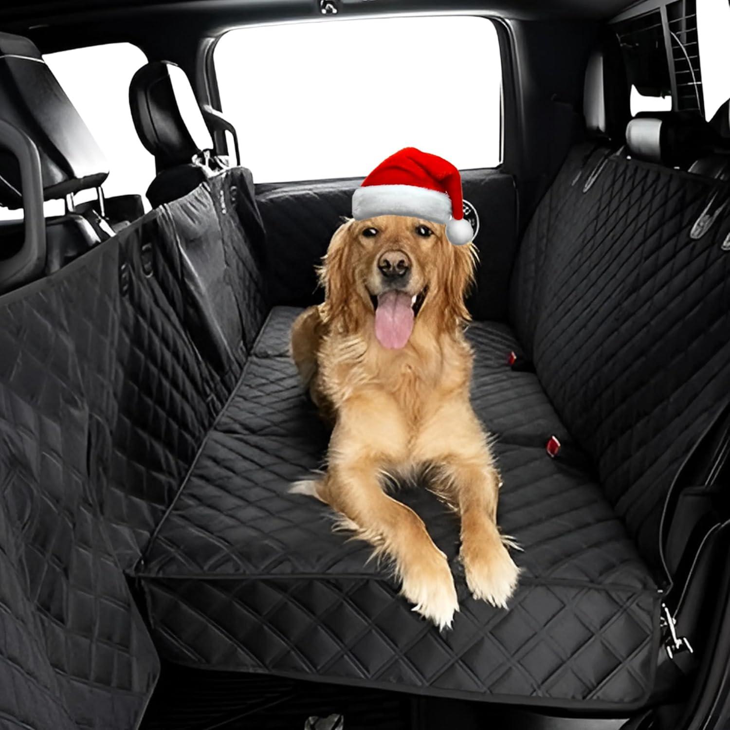 Medium Black Waterproof Dog Car Seat Cover with Hard Bottom