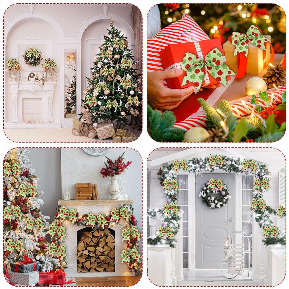 Sandistore Cute Cars 12pcs Christmas Tree Bows Ornaments 6 Inch Large Christmas Wreath Bows Red Green Xmas Tree Bows Christmas Glitter Dot Bows Ribbons Decoration For Garland Diamonds for Crafts