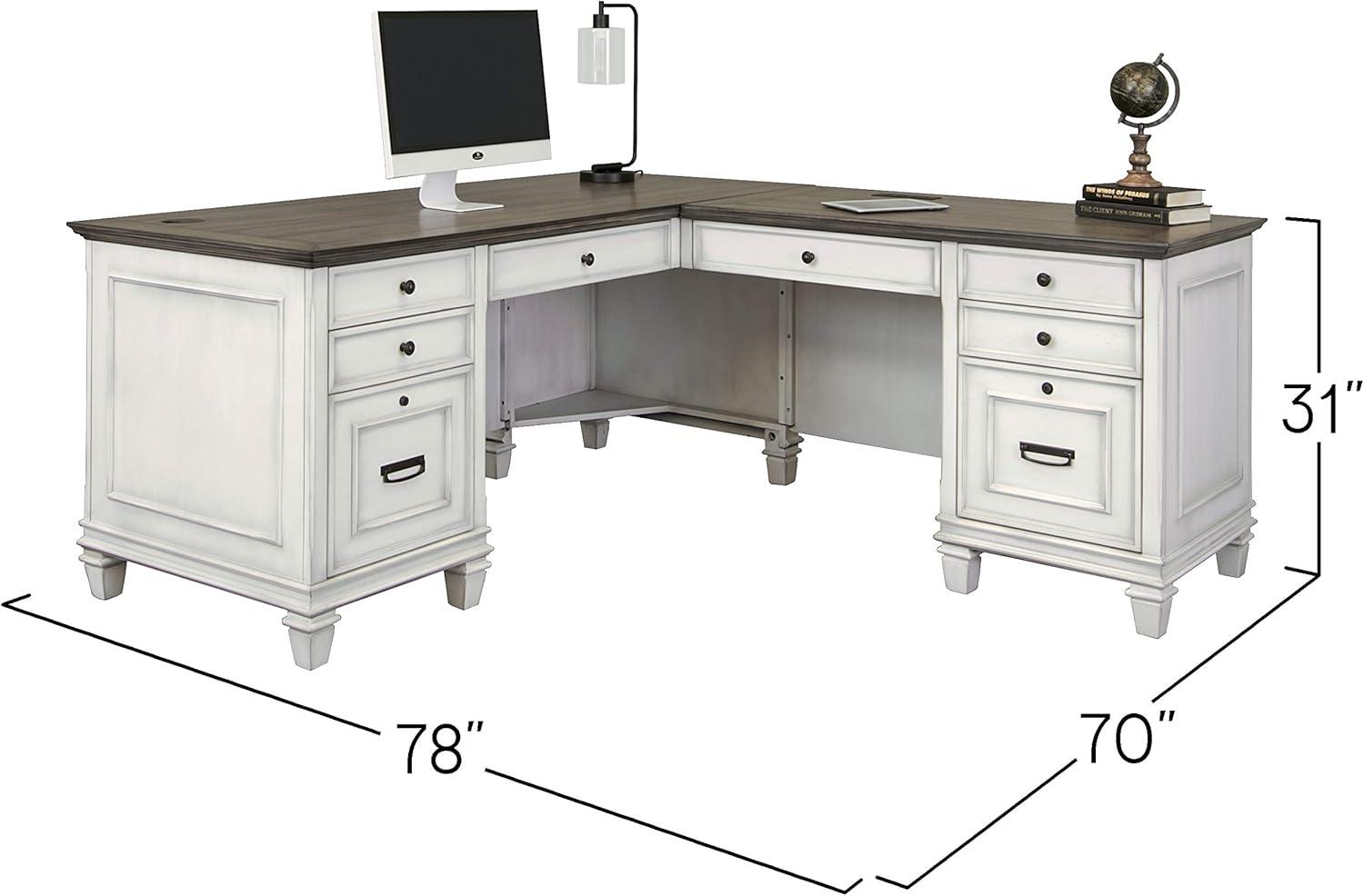 Martin Furniture Hartford L Shaped Pedestal Desk Brown: Executive Office Workstation with Metal Hardware