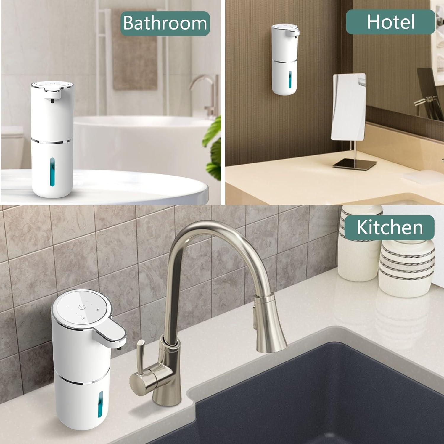 Automatic Foaming Soap Dispenser, Rechargeable, 400ml Touchless Soap Dispenser, Wall-Mounted, Waterproof Hands Free Infrared Motion Sensor Countertop, Auto Foam, Soap Pump (P11), White