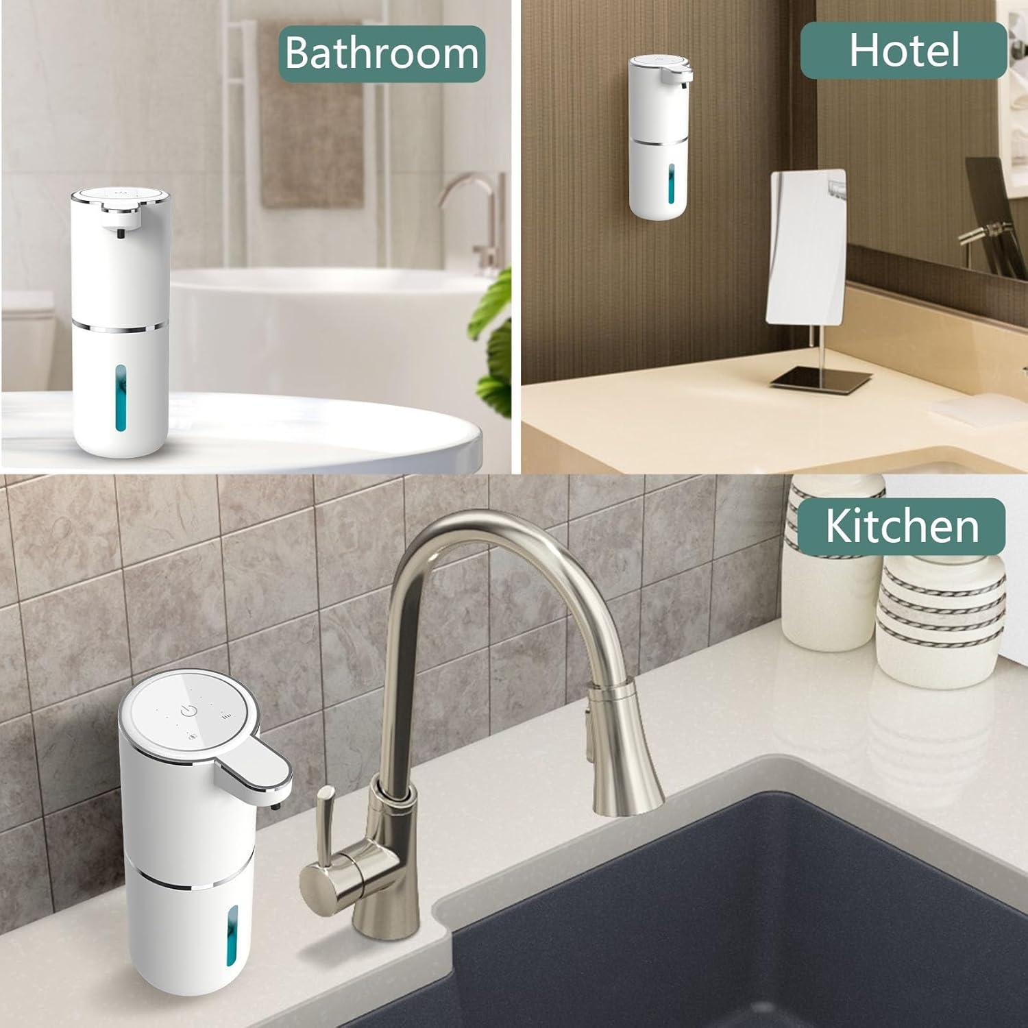 Automatic Foaming Soap Dispenser, Rechargeable, 400ml Touchless Soap Dispenser, Wall-Mounted, Waterproof Hands Free Infrared Motion Sensor Countertop, Auto Foam, Soap Pump (P11), White