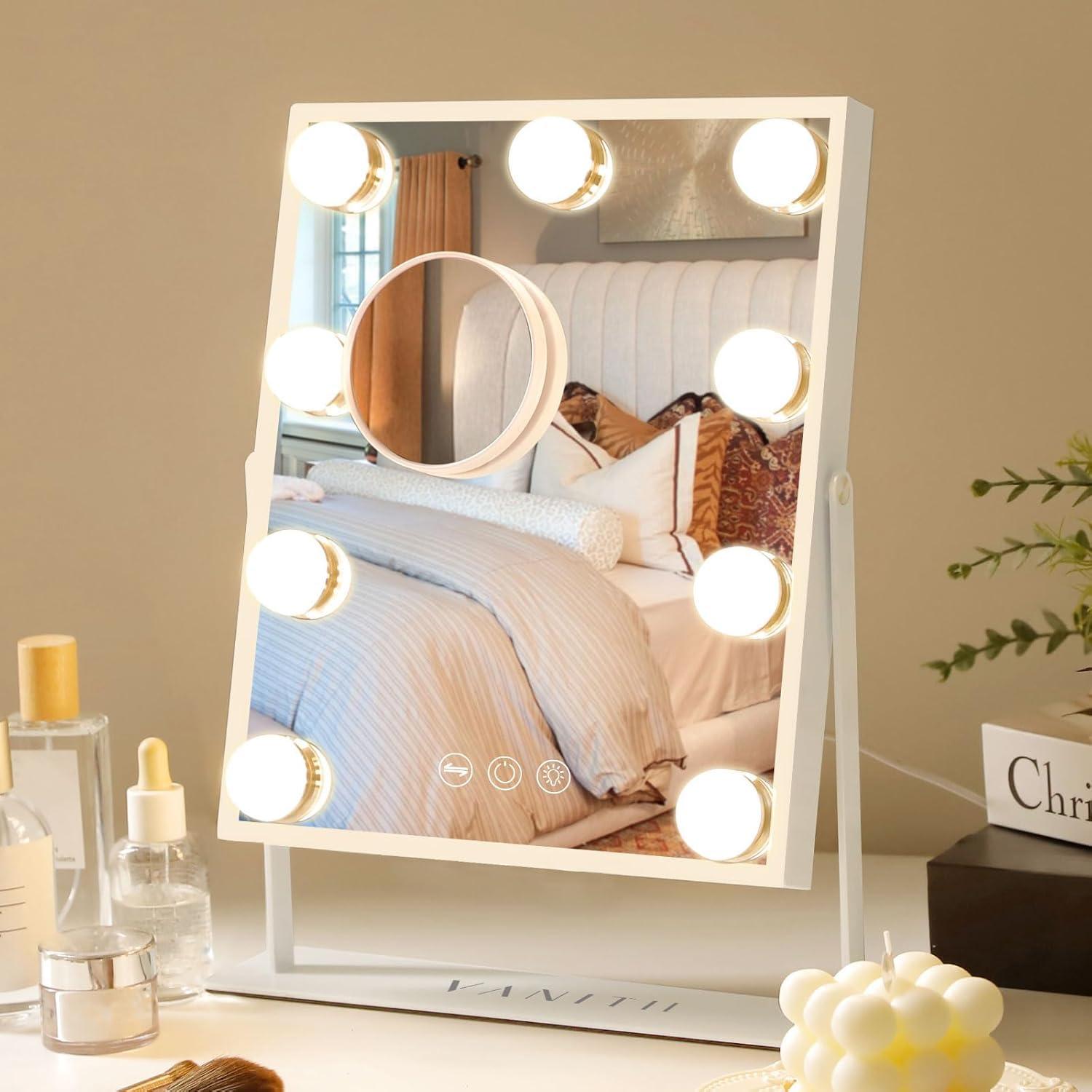 VANITII LLC VANITII Hollywood Vanity Makeup Mirror With 12 LED Bulbs Wireless Charge White Bluetooth 10X Magnifying Glass Smart Control