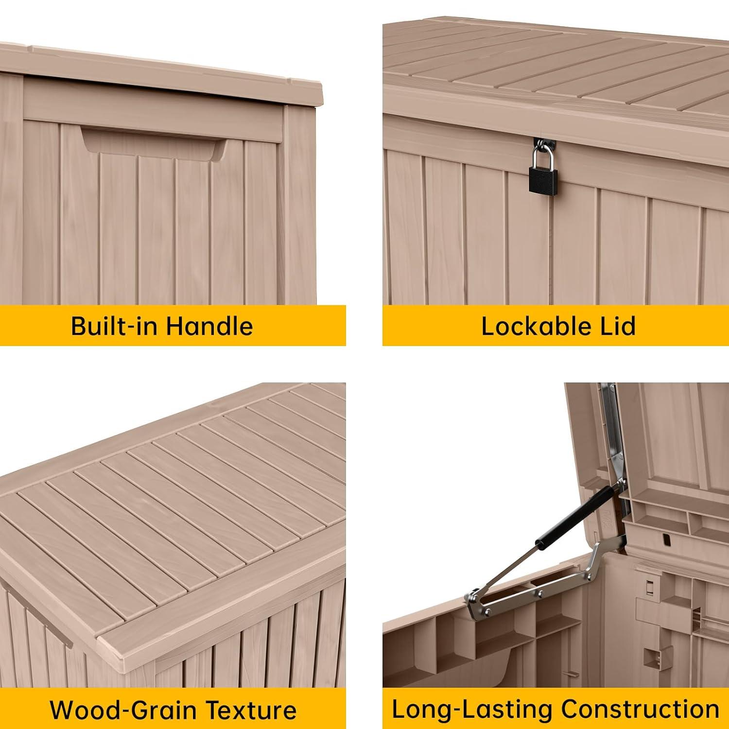 DRATO 180 Gallon Deck Box, Waterproof Resin Large Outdoor Storgae Box for Patio Furniture, Patio Cushions, Gardening Tools, Pool and Sports Supplies, Lockable
