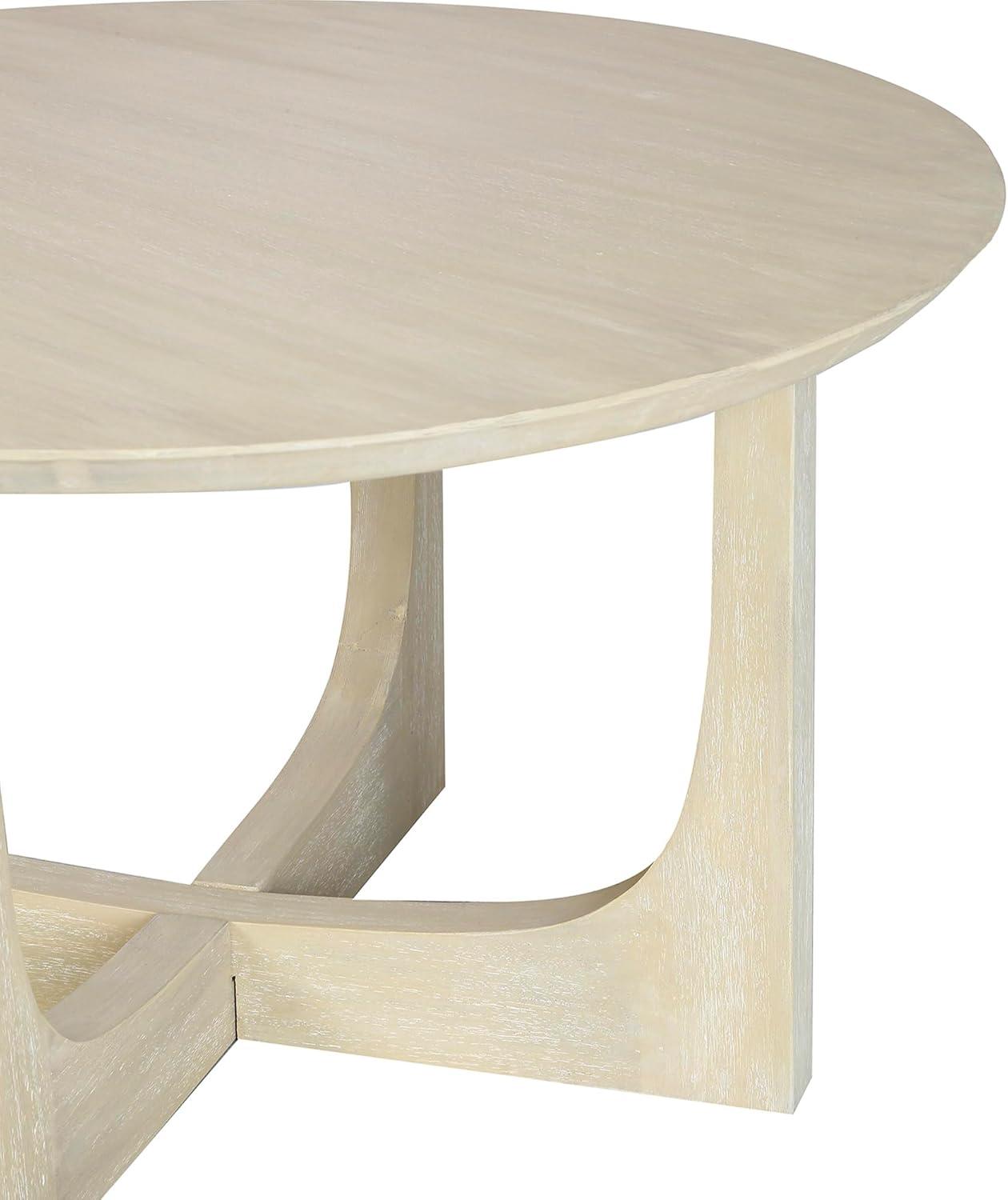 Ivory White Round Mango Wood Coffee Table with Reverse Arch Design