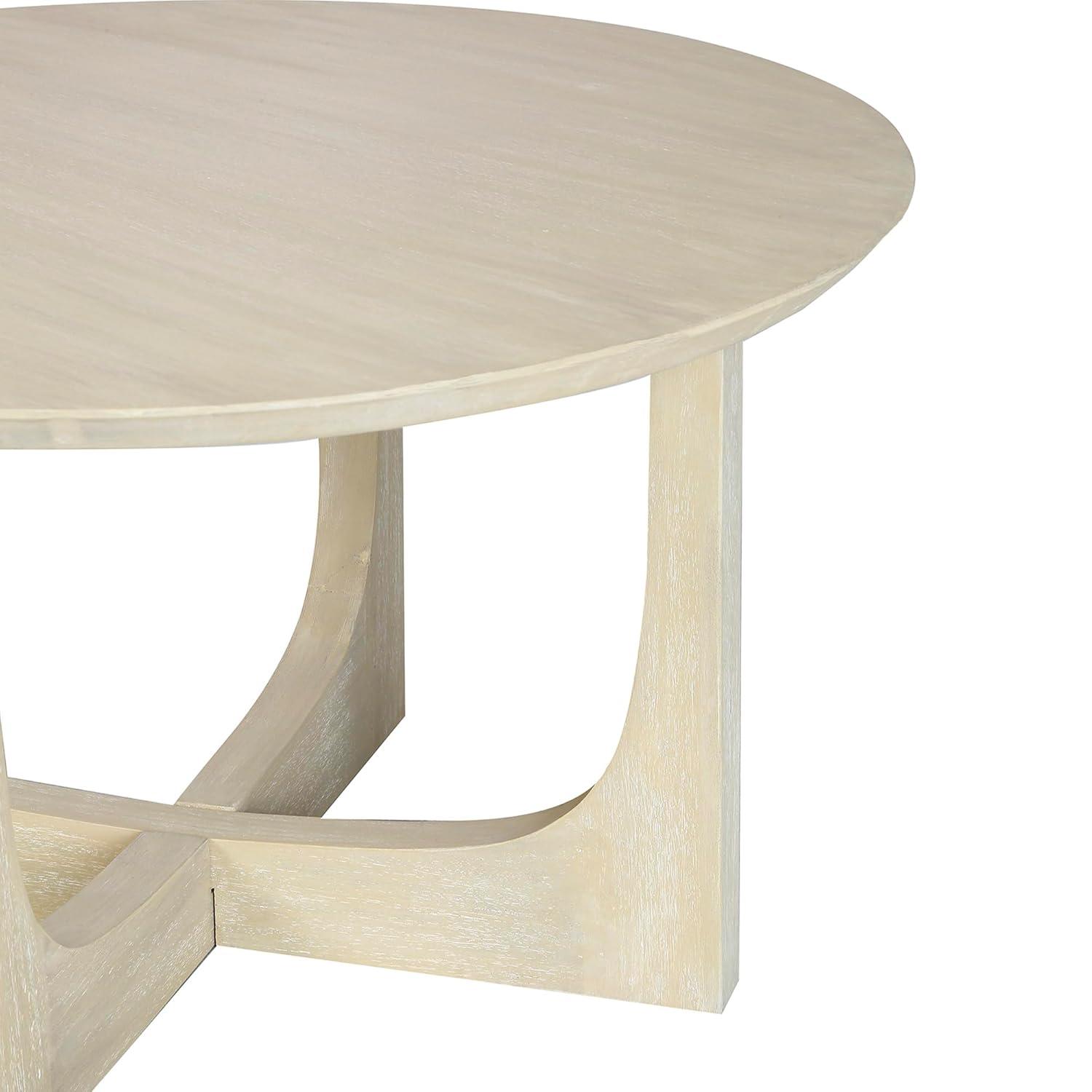 Ivory White Round Mango Wood Coffee Table with Reverse Arch Design
