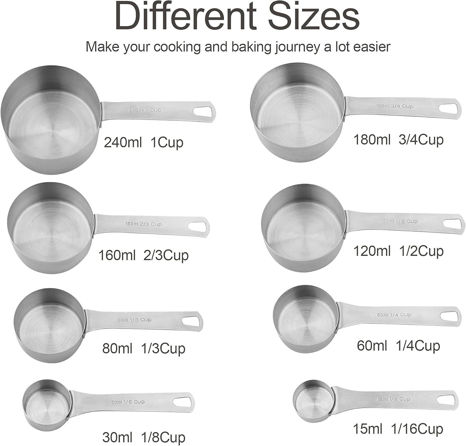 Measuring Cups and Spoons Set, Stainless Steel Measuring Cups Spoons Complete Set of 19pcs Professional Measurer Scoops Ingredients Liquid or Dry Heavy Duty Solid Measurment Cup