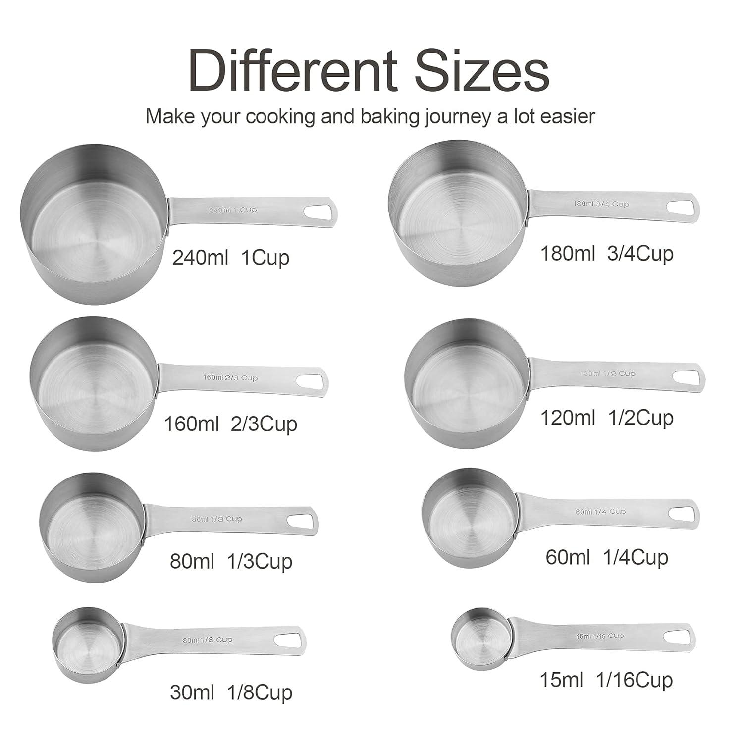 Measuring Cups and Spoons Set, Stainless Steel Measuring Cups Spoons Complete Set of 19pcs Professional Measurer Scoops Ingredients Liquid or Dry Heavy Duty Solid Measurment Cup