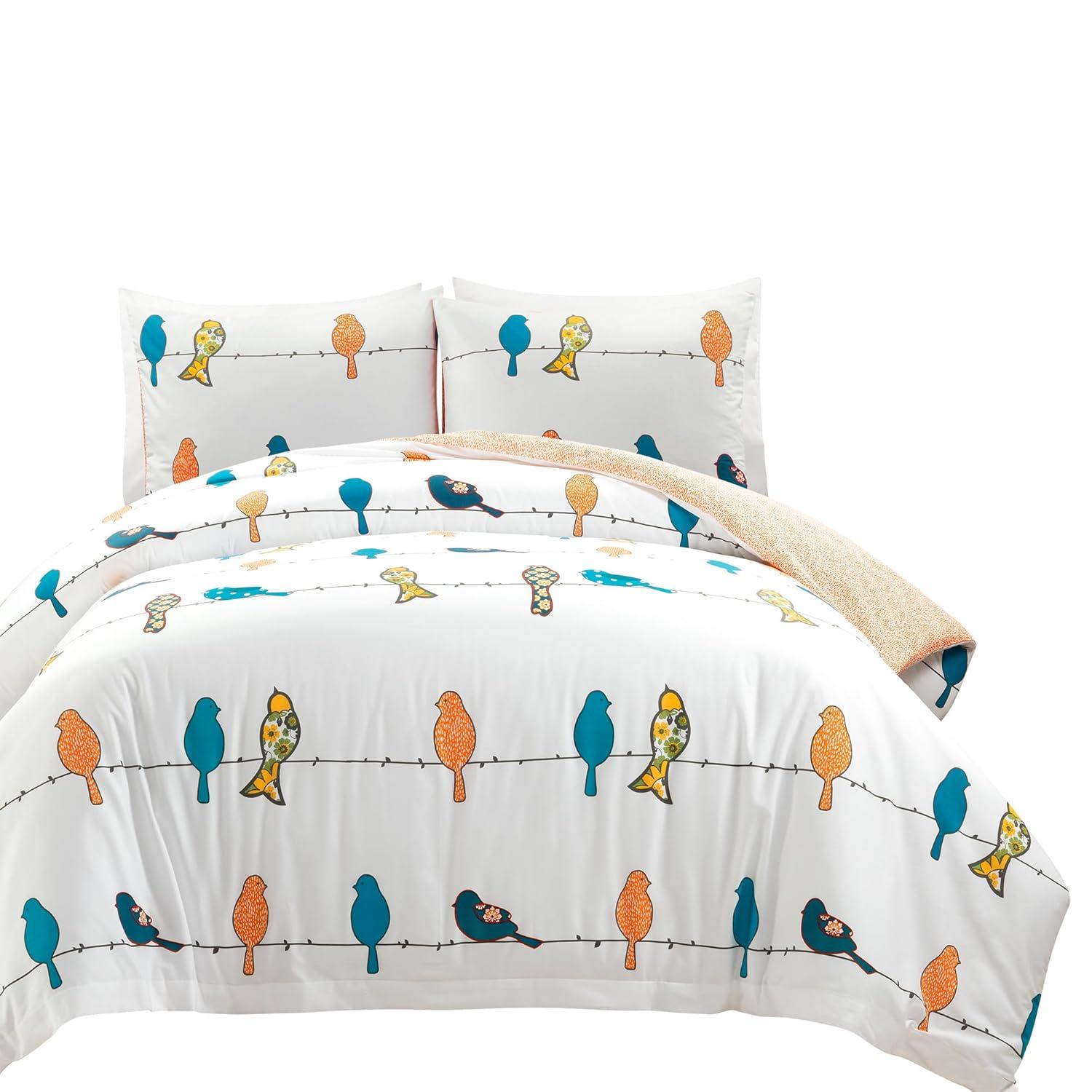 Lush Decor Rowley Birds Reversible Cotton Duvet Cover Multi (Set of 3)