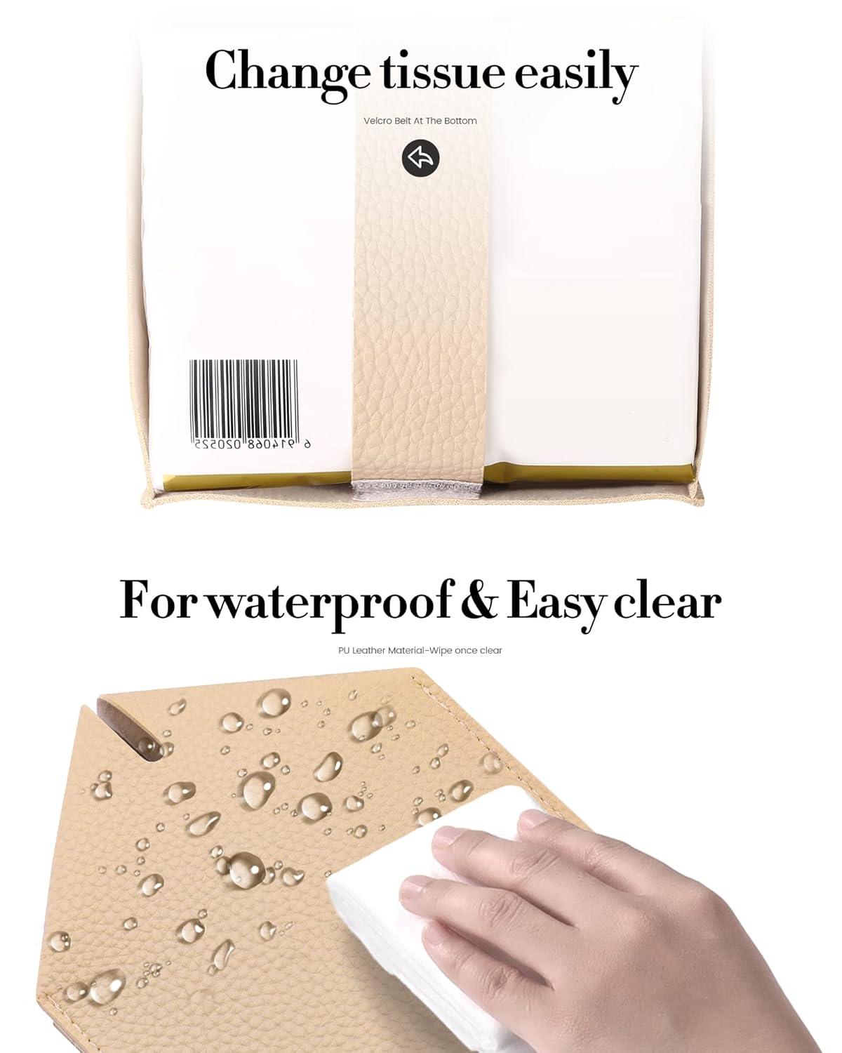 Tissue Box Cover, Square PU Leather Tissue Box Holder, Modern Tissue Case Facial Paper Organizer Dispenser，5X5X5'',Double Beige