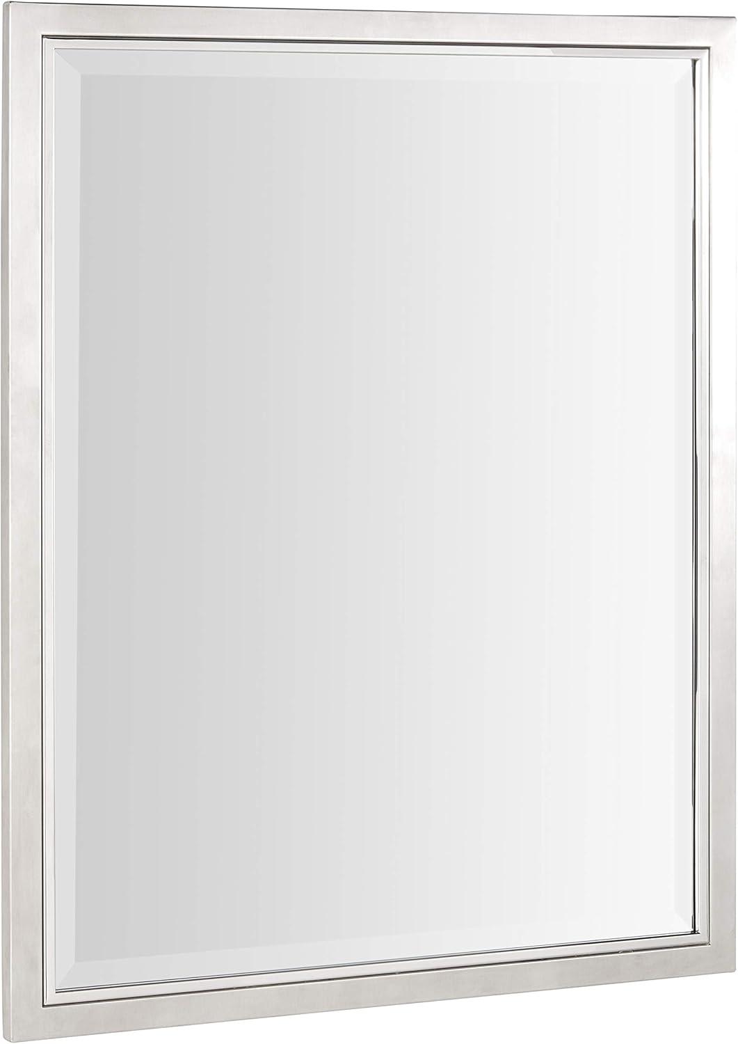Head West Brushed Nickel and Chrome Metal Framed Vanity Mirror for Bathroom - Beveled-Edge Bedroom Mirror with Z-Bar Brackets for Vertical & Horizontal Placement - 24"x30"