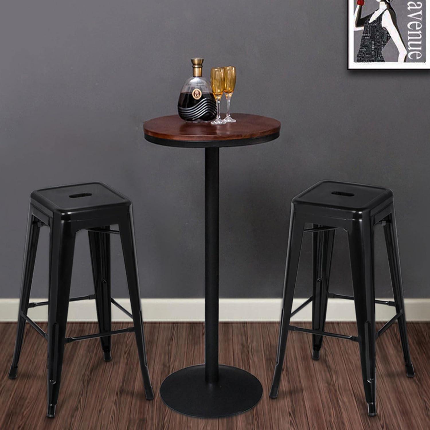 Dkelincs Upgrade Stackable Metal Bar Stools - Set of 4 Counter Height Barstools for Indoor/Outdoor Use - Backless Bar Chairs with Footrest (Black, 30")