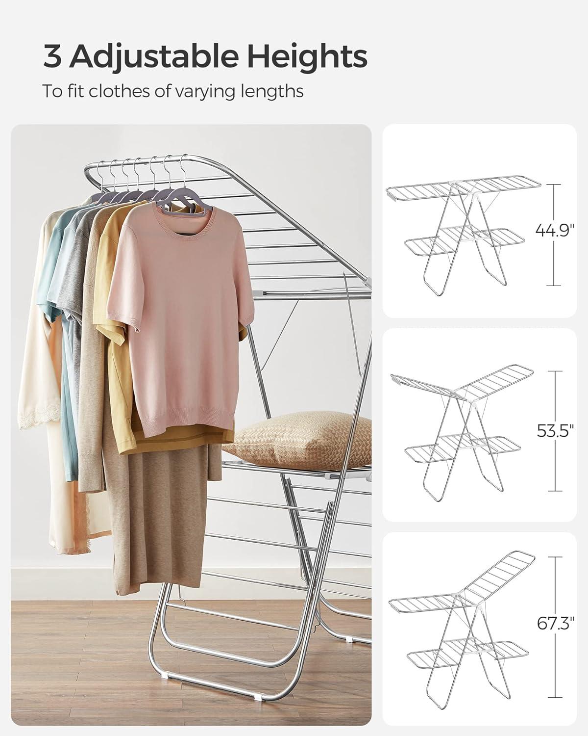 Foldable White and Silver 2-Level Clothes Drying Rack