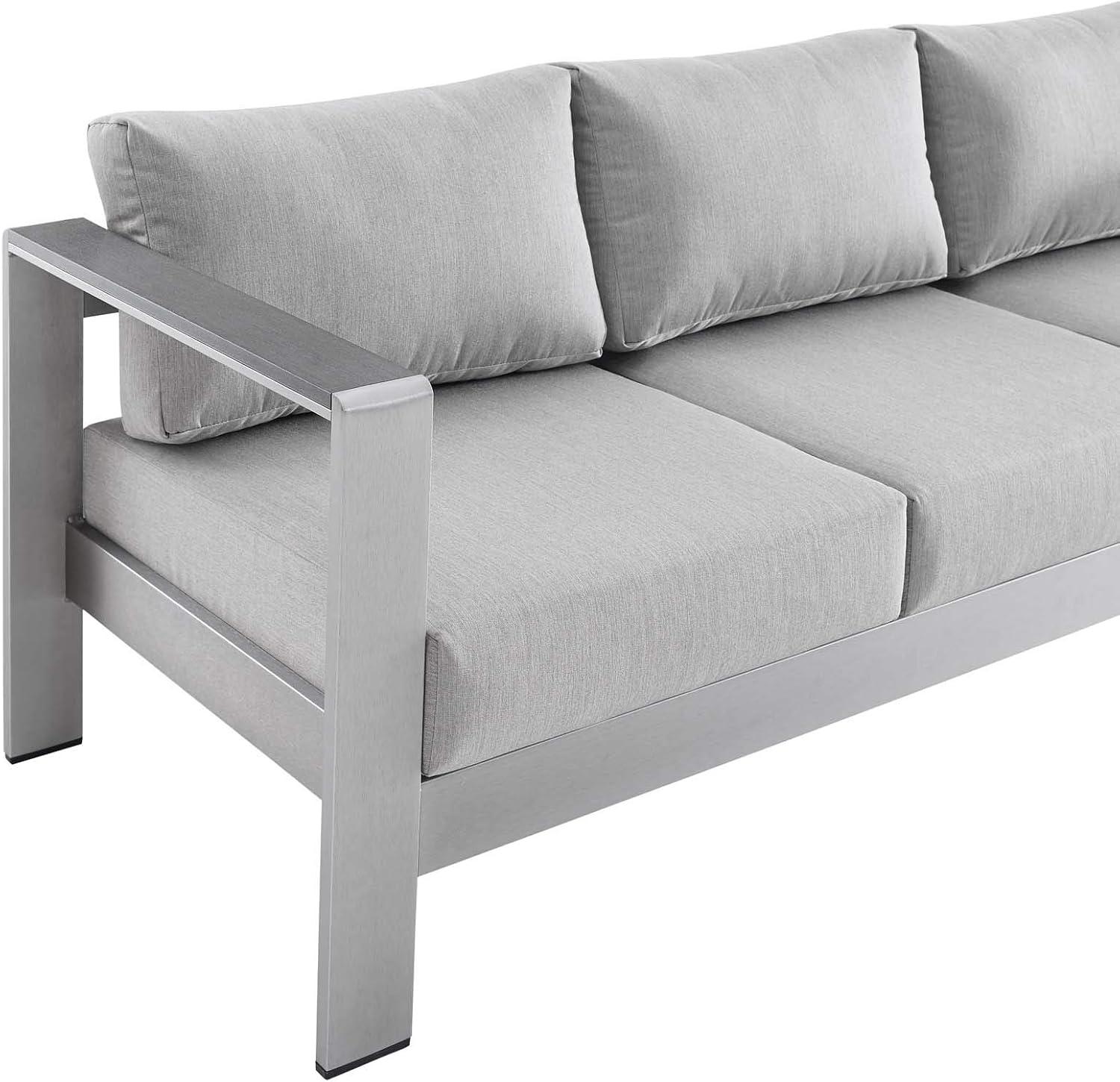 Modway Shore Fabric & Aluminum Outdoor Patio Sofa in Silver & Gray