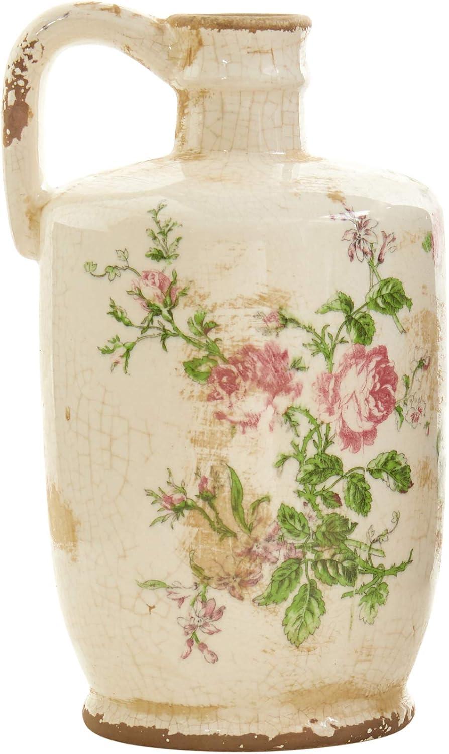 Nearly Natural 10in. Tuscan Ceramic Floral Print Pitcher