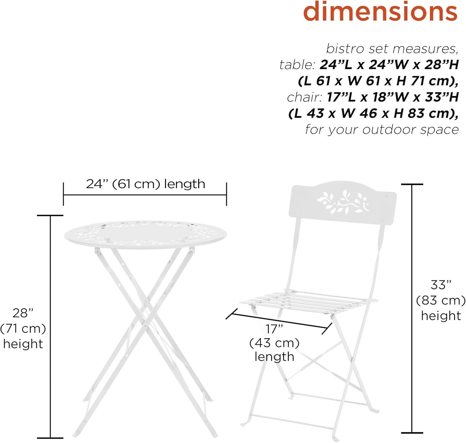 Chic Floral Cut-Out White Steel 3-Piece Patio Bistro Set