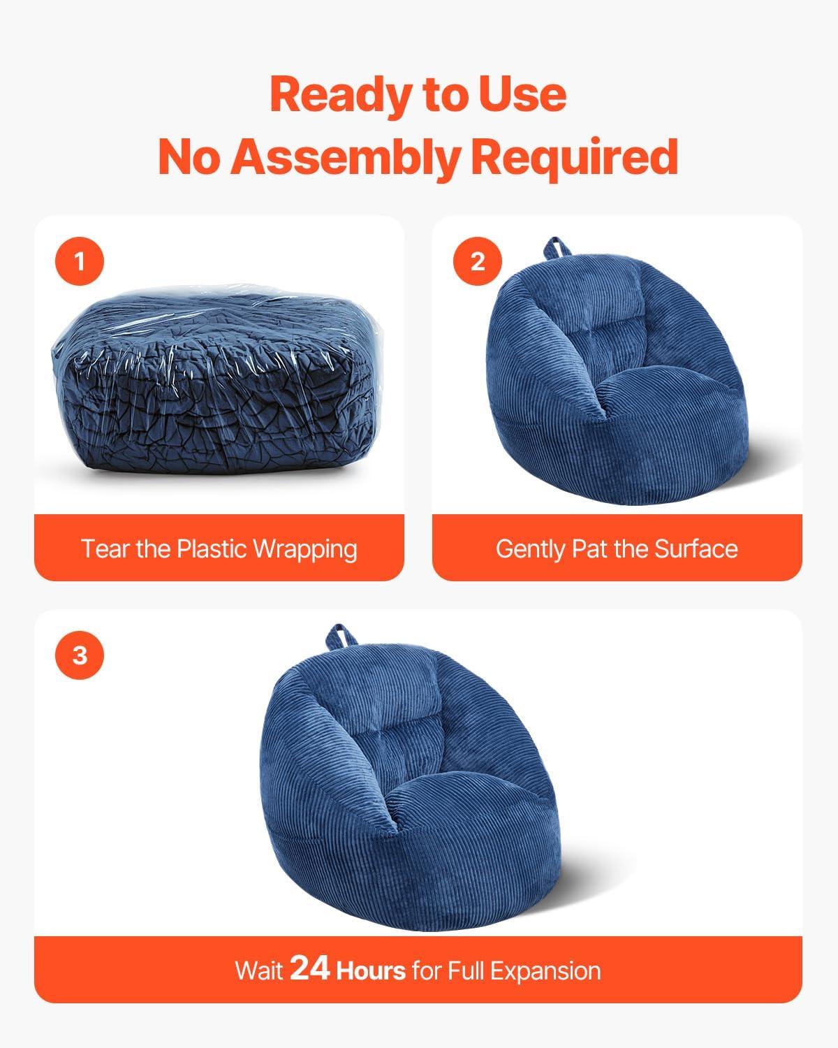 VEVOR 3-Foot Bean Bag Chair with Soft Armrests & Storage Pocket – Comfortable Seating for Home