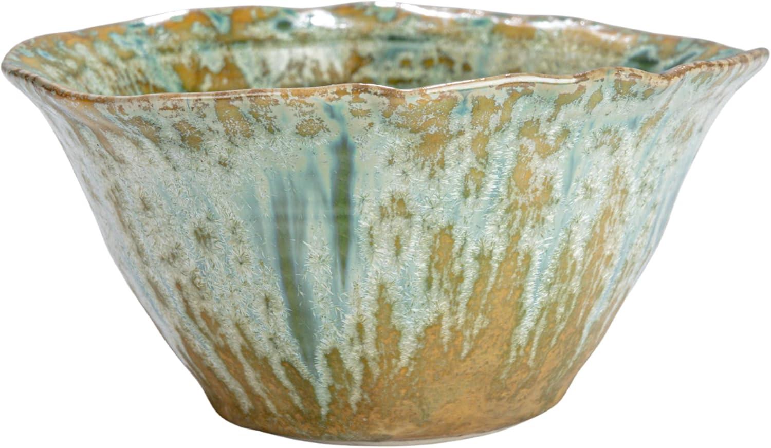 Creative Co-Op Round Stoneware Bowl with Reactive Crackle Glaze, Teal, Set of 4