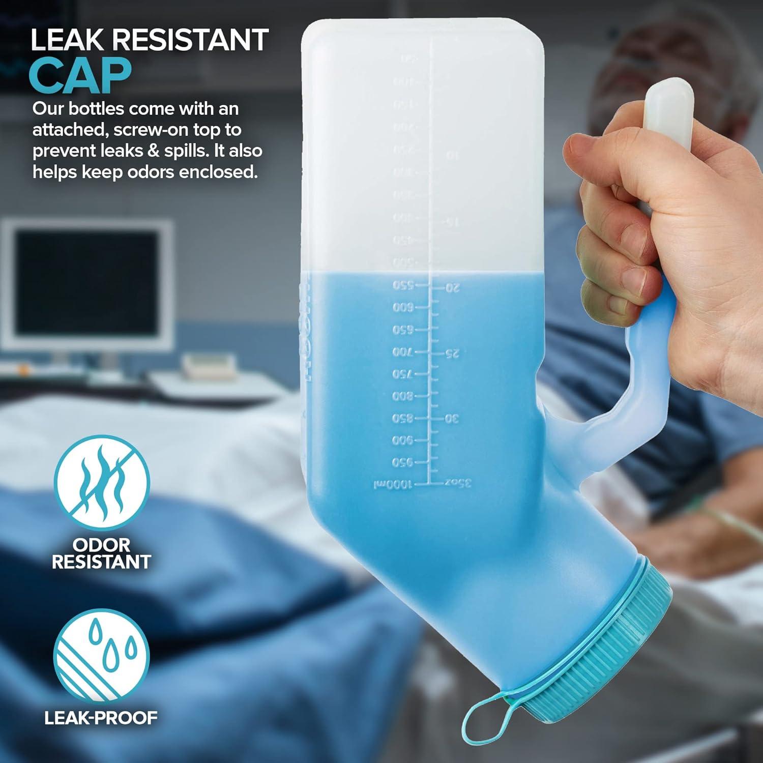 Male Urine Bottle (35 oz), Portable Urinals for Men Spill Proof Nighttime, Pee Bottles for Men with Screw-On Lid, Travel Urinals for Seniors with Easy-to-Read Measurement Lines