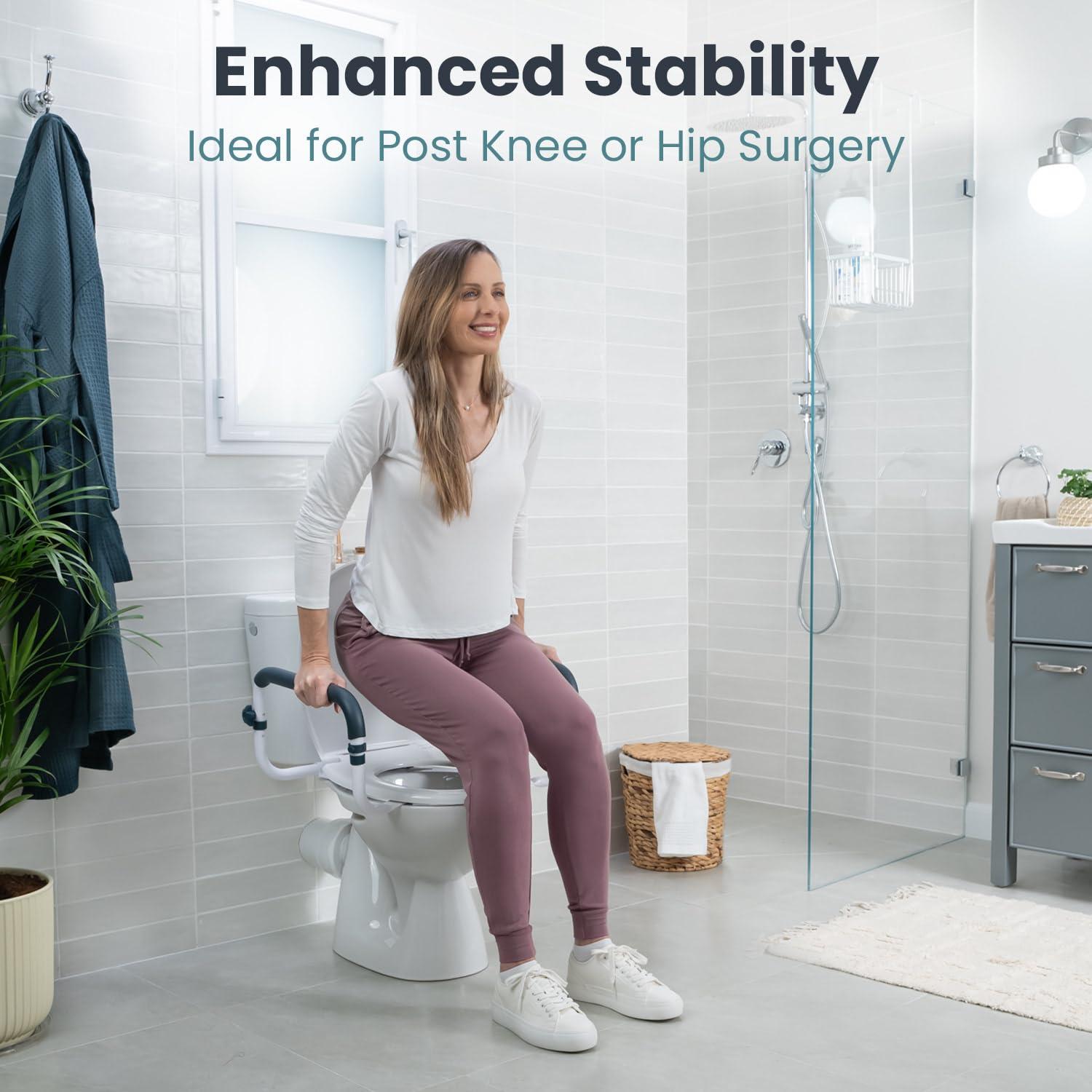 Adjustable White and Blue Metal Toilet Safety Rails with Handles