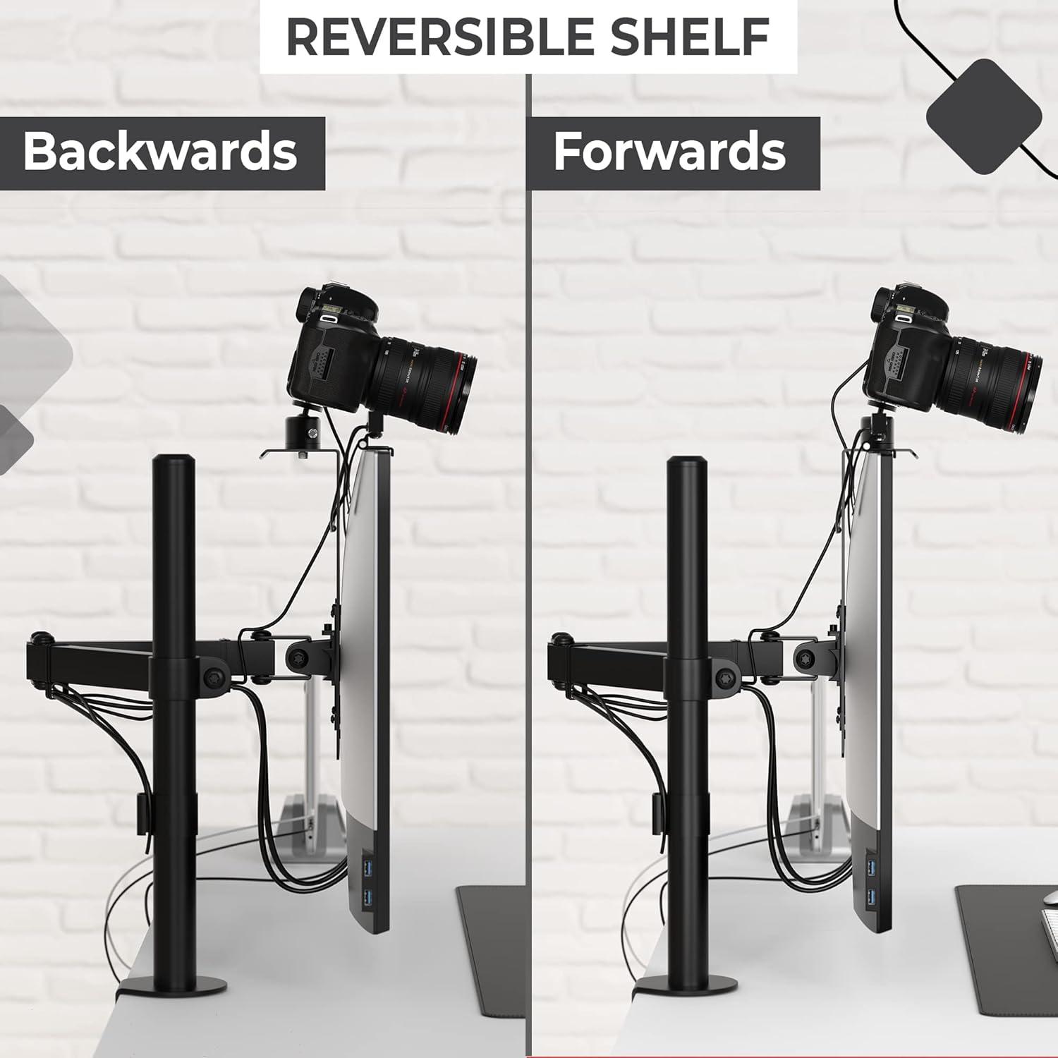 HumanCentric DSLR Monitor Mount Small, Desk Camera Mounting, Light Webcam, Microphone Shelf for Monitor VESA Arm, Replace Clamp Tripods, 100x100mm Patterns, Aluminum, Hardware Included
