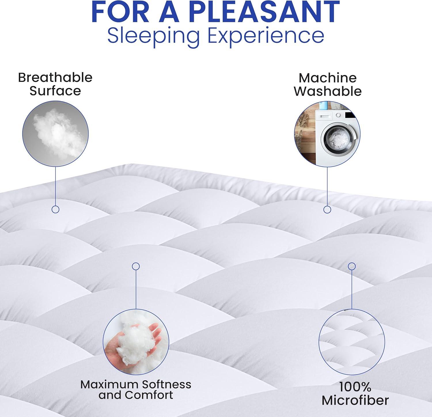 Utopia Bedding Full Mattress Pad, Quilted Fitted Premium Mattress Protector, Deep Pocket Cover Stretches up to 16 Inches, Fluffy Pillow Topper (54x75 Inches, White)