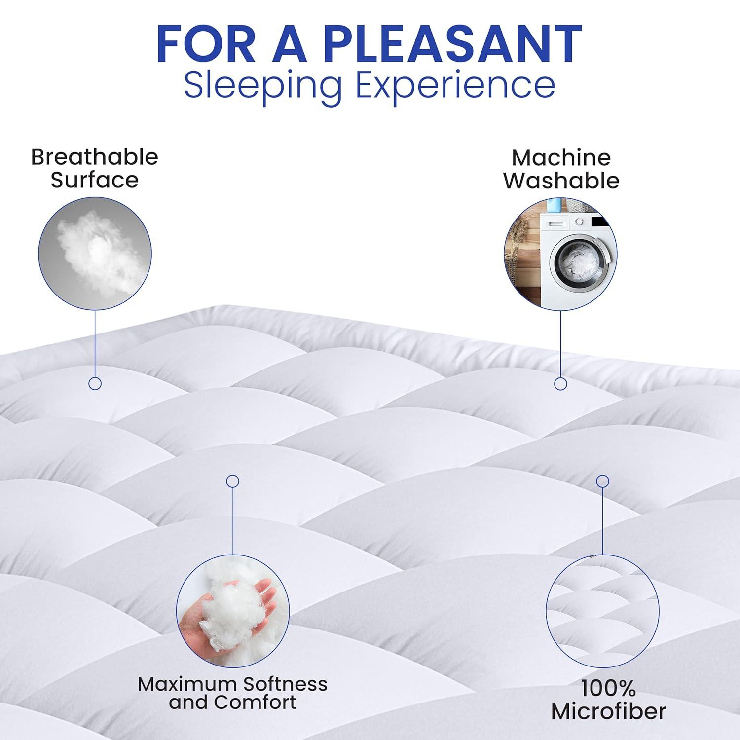 Utopia Bedding Full Mattress Pad, Quilted Fitted Premium Mattress Protector, Deep Pocket Cover Stretches up to 16 Inches, Fluffy Pillow Topper (54x75 Inches, White)