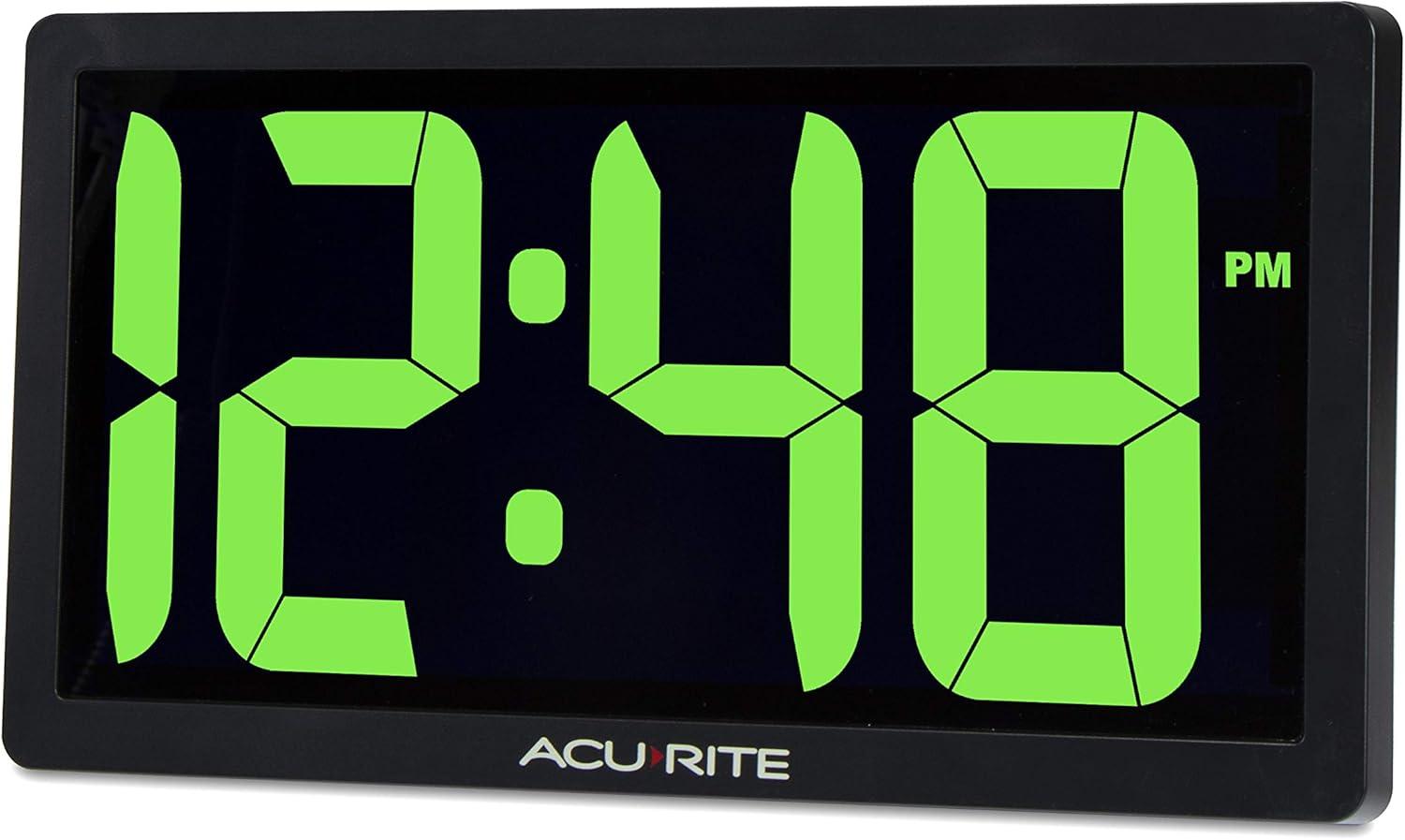 AcuRite 75112M 10-inch LED Digital Clock with Auto Dimming Brightness Green