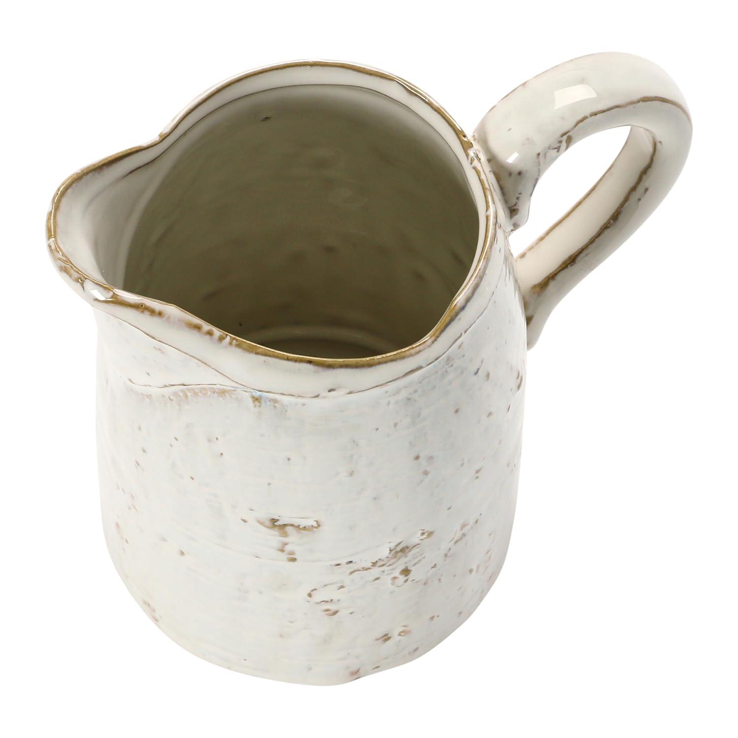 Storied Home 28 oz. Stoneware Pitcher, Reactive Glaze, White (Each One Will Vary)