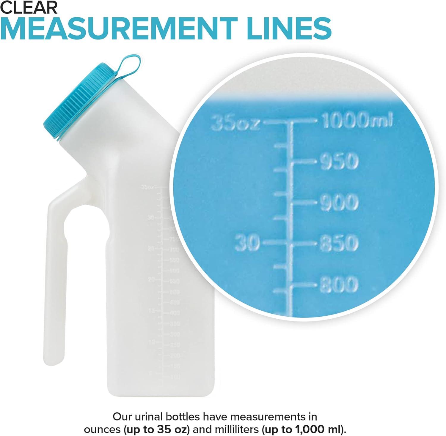 Male Urine Bottle (35 oz), Portable Urinals for Men Spill Proof Nighttime, Pee Bottles for Men with Screw-On Lid, Travel Urinals for Seniors with Easy-to-Read Measurement Lines