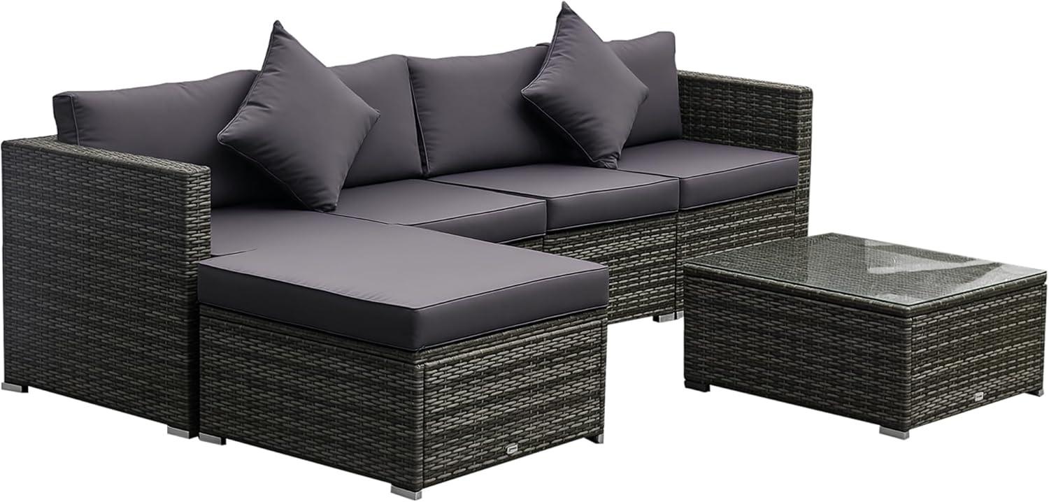 Outsunny 6 Pieces Patio Furniture Sets Outdoor Wicker All Weather PE Rattan Sectional sofa set with Ottoman, Cushions & Tempered Glass Desktop, Gray