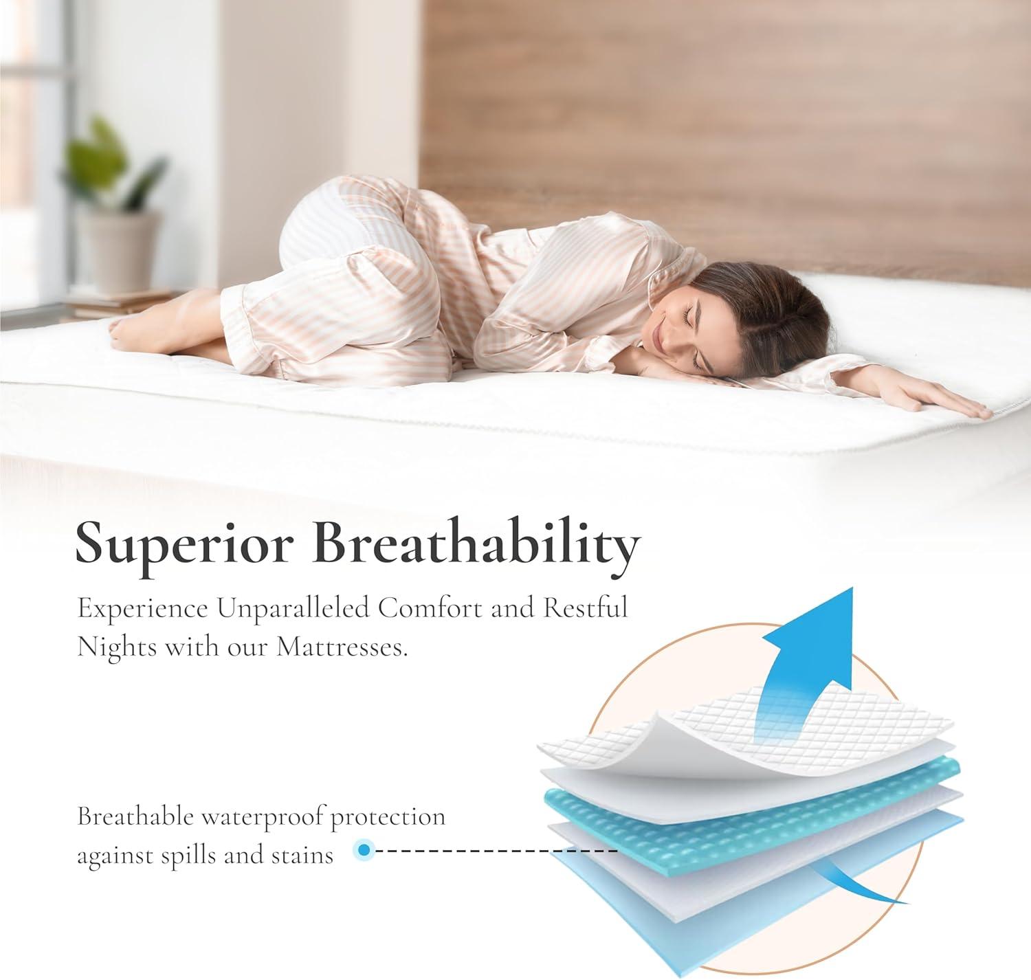 Sleep & Beyond 100% Organic Cotton Waterproof Mattress Protector, Queen, up to 18", Classic Ivory