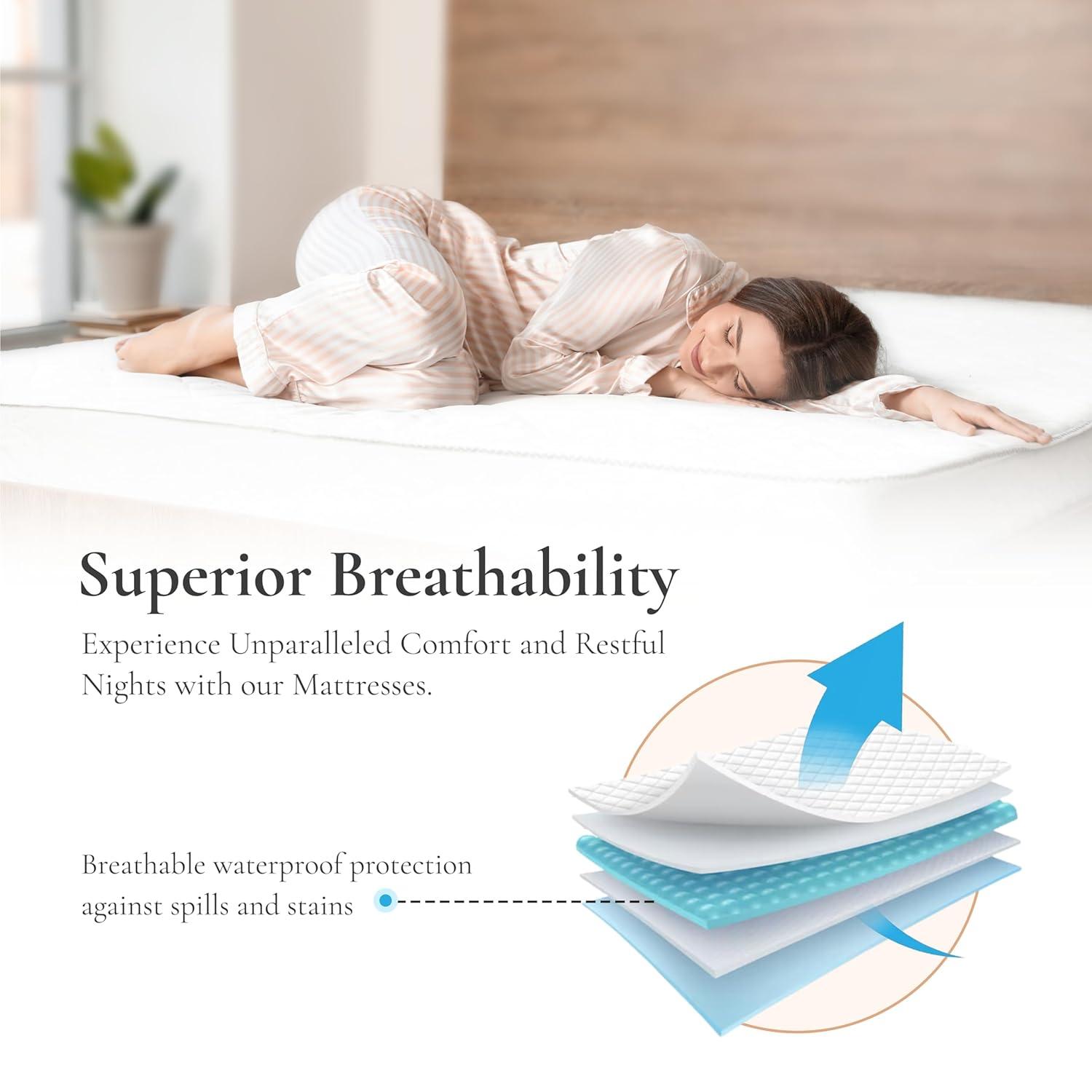 Sleep & Beyond 100% Organic Cotton Waterproof Mattress Protector, Queen, up to 18", Classic Ivory