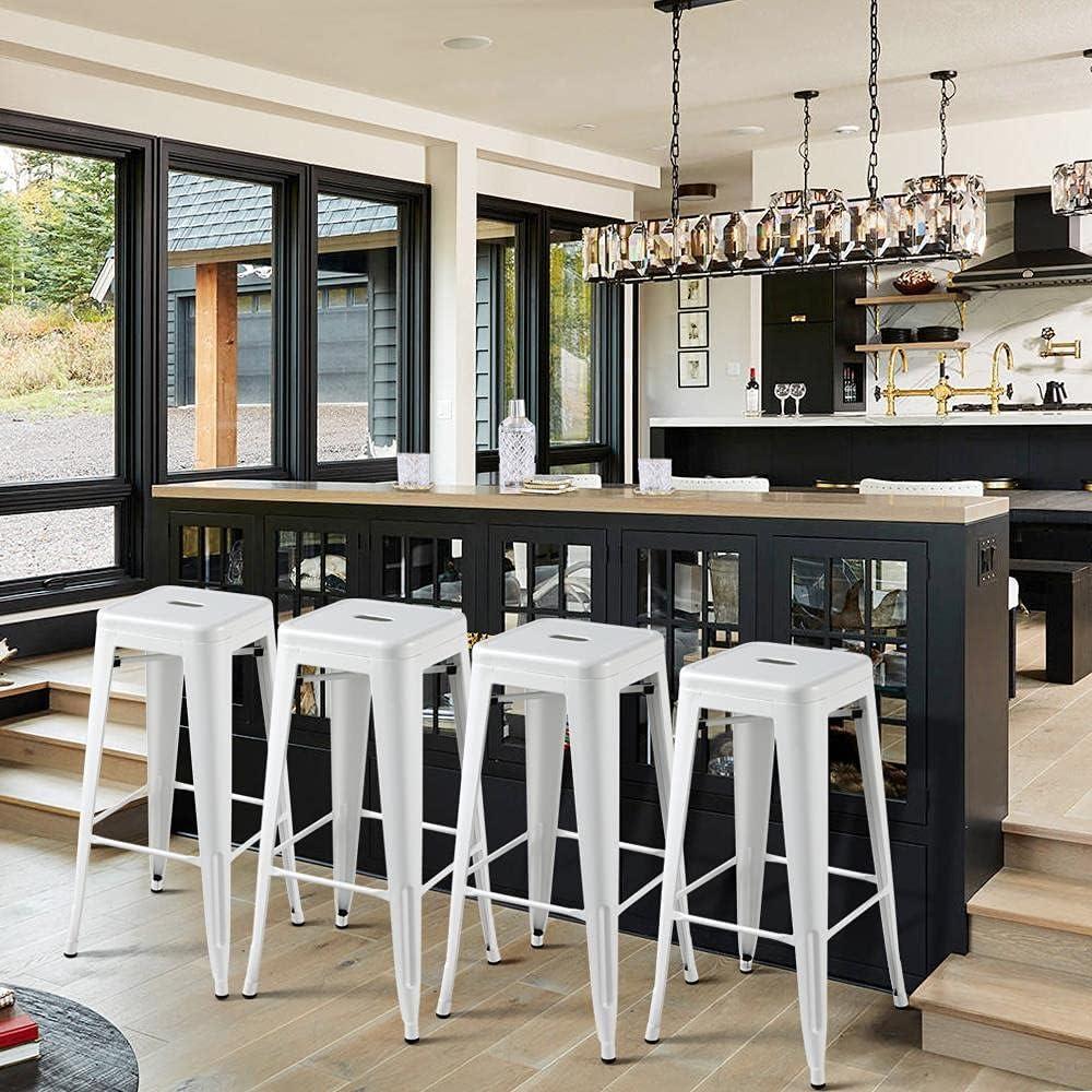 Set of 4 White Galvanized Steel Industrial Bar Stools