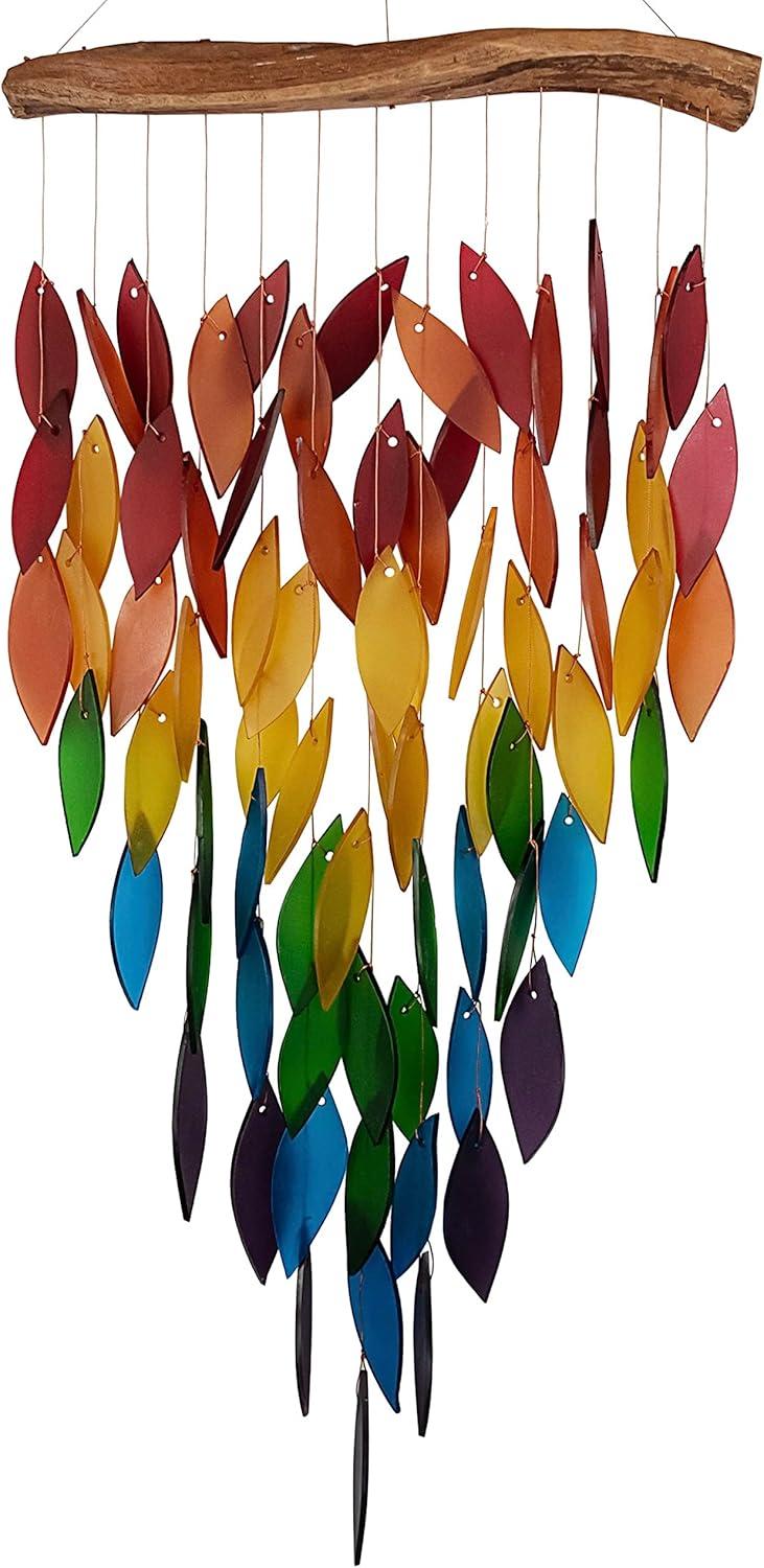 Blue Handworks Glass Wind Chime Deluxe Rainbow Waterfall Wind Chime for Outside