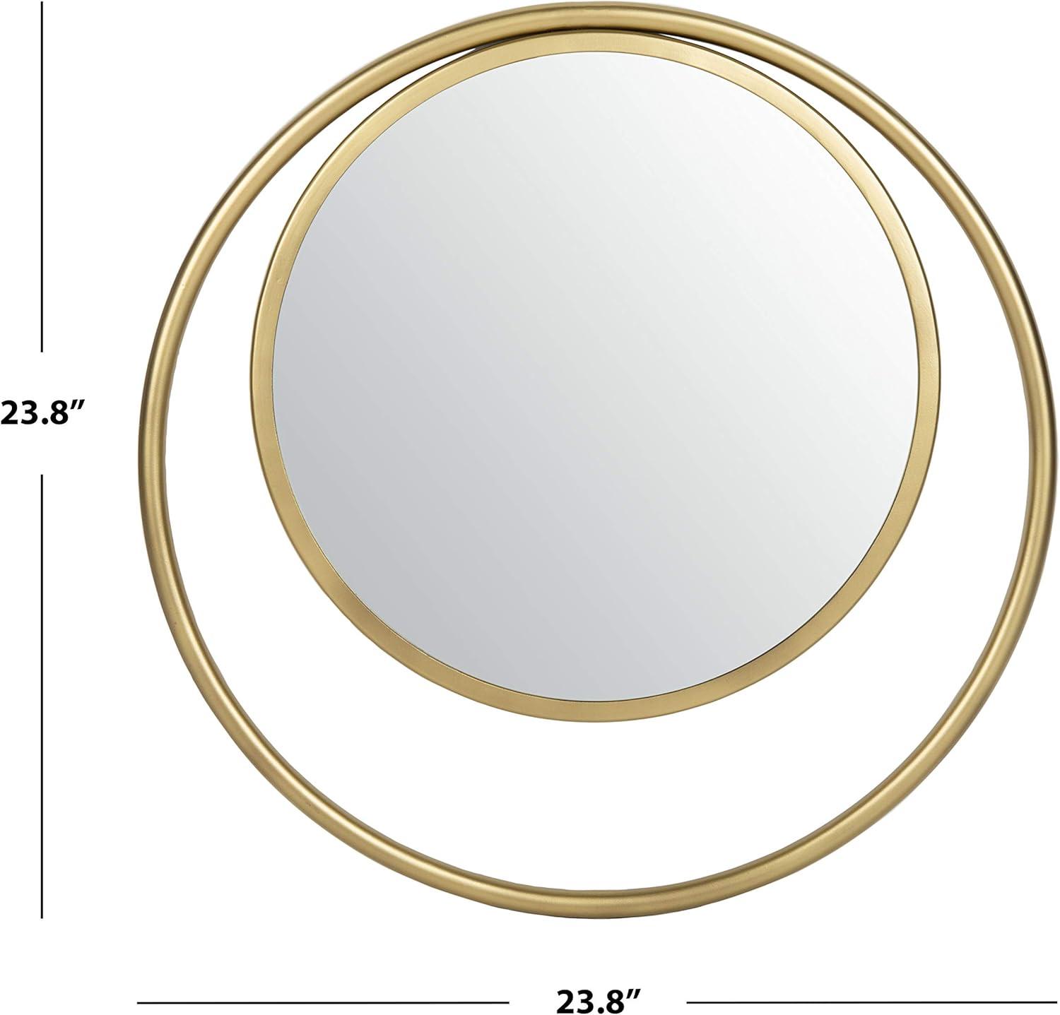 Contemporary Round Wood & Gold Brushed Brass 23.75" Mirror